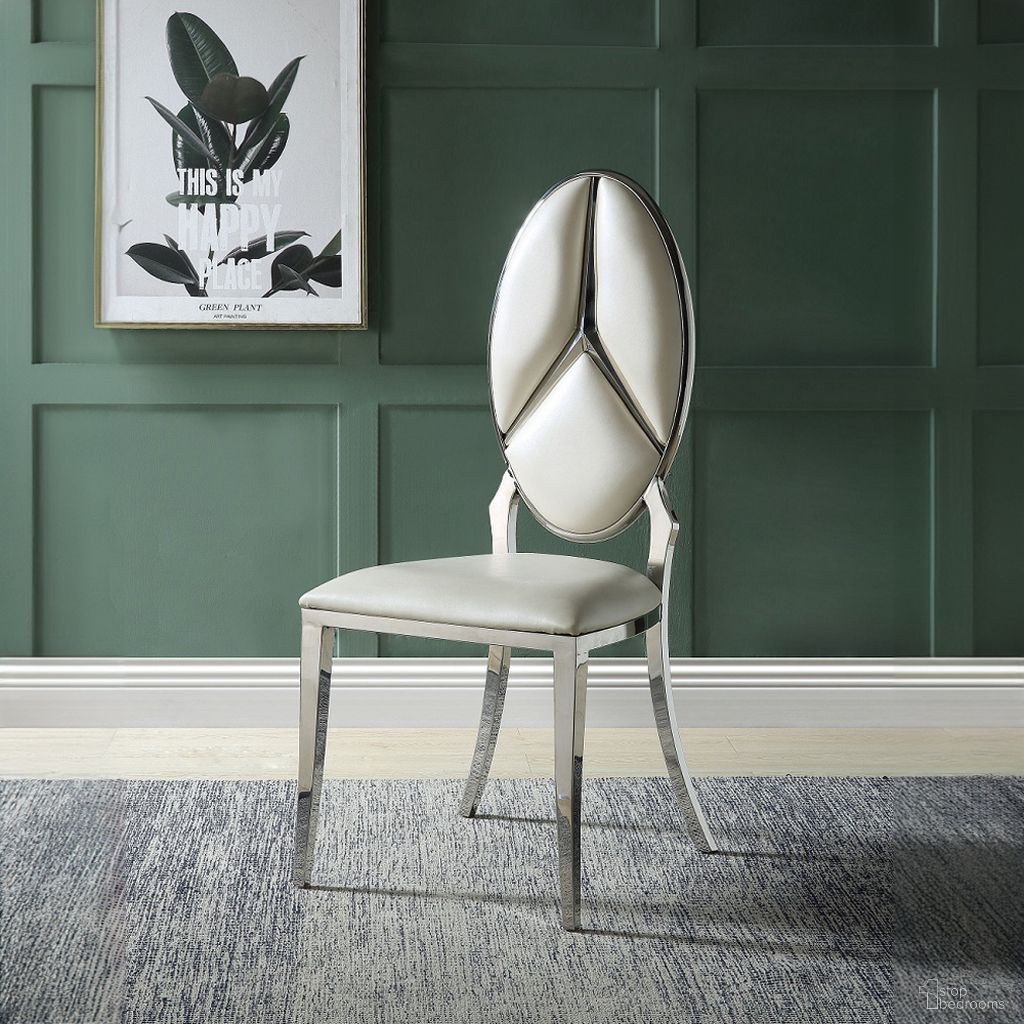 The appearance of Cyrene Side Chair Set of 2 In Beige Synthetic Leather and Antique White designed by ACME in the glam interior design. This antique white piece of furniture was selected by 1StopBedrooms from Cyrene Collection to add a touch of cosiness and style into your home. Sku: DN00930. Material: Stainless Steel. Chair Type: Side Chair.