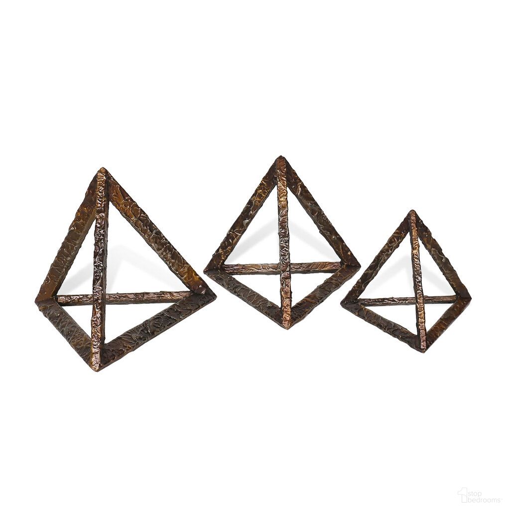 Cyrus Metal Pyramid Sculptures Set of 3 In Bronze