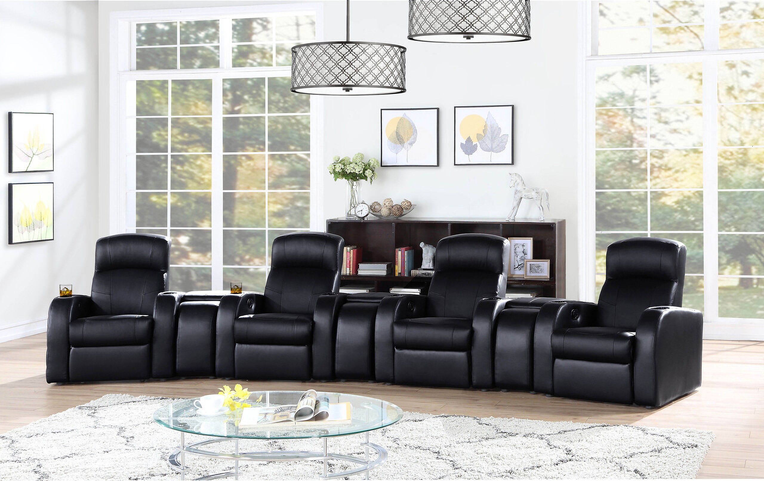 The appearance of Cyrus Upholstered 7 Piece Recliner Living Room Set Black designed by Coaster in the modern / contemporary interior design. This black piece of furniture was selected by 1StopBedrooms from Cyrus Collection to add a touch of cosiness and style into your home. Sku: 600001;600001;600001;600001;600002;600002;600002. Material: Upholstered.