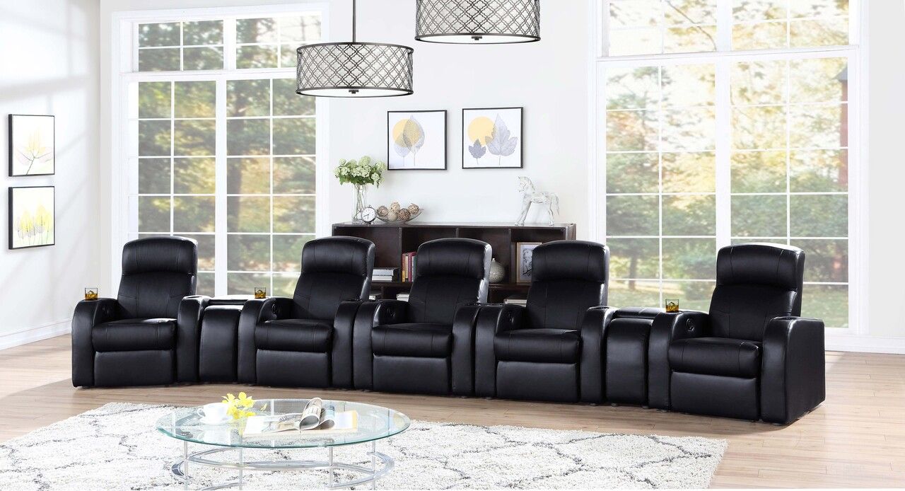 The appearance of Cyrus Upholstered Recliner Living Room Set Black designed by Coaster in the modern / contemporary interior design. This black piece of furniture was selected by 1StopBedrooms from Cyrus Collection to add a touch of cosiness and style into your home. Sku: 600001;600001;600001;600001;600001;600002;600002. Material: Upholstered.