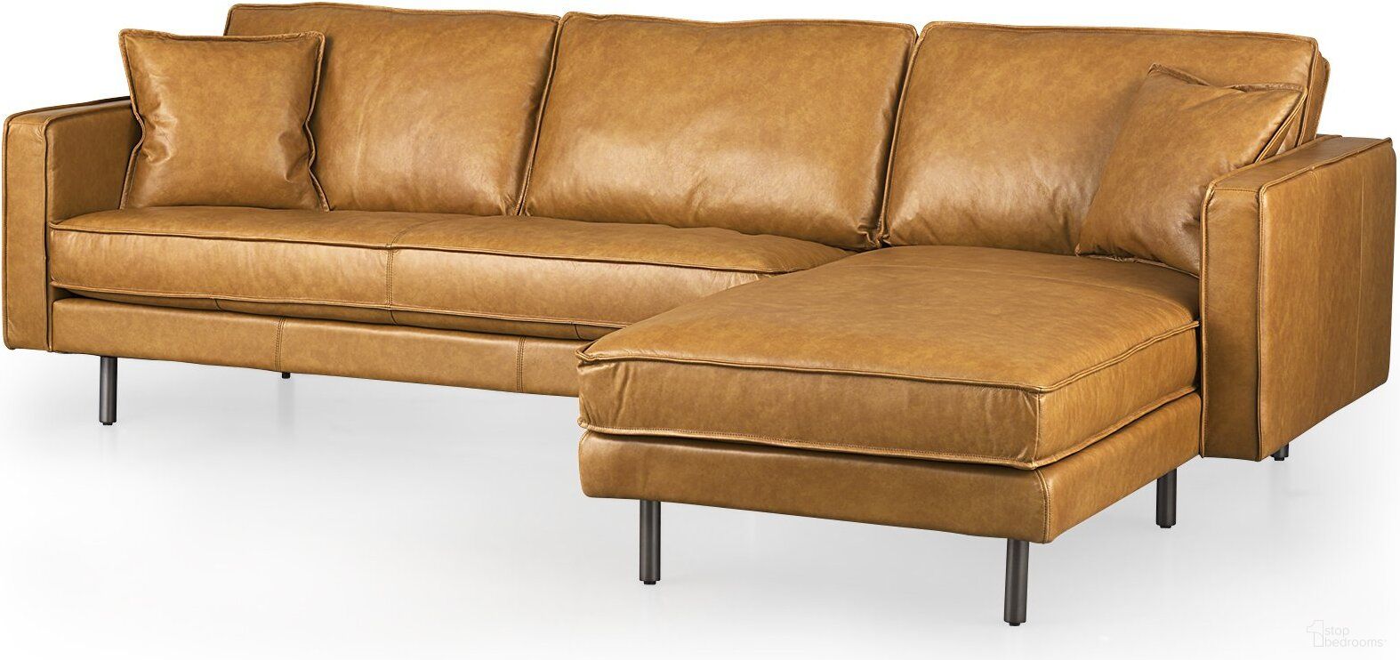 The appearance of D'Arcy Leather Right Chaise Sectional In Tan designed by Mercana in the modern / contemporary interior design. This tan piece of furniture  was selected by 1StopBedrooms from D'Arcy Collection to add a touch of cosiness and style into your home. Sku: 69646-AB. Material: Leather.