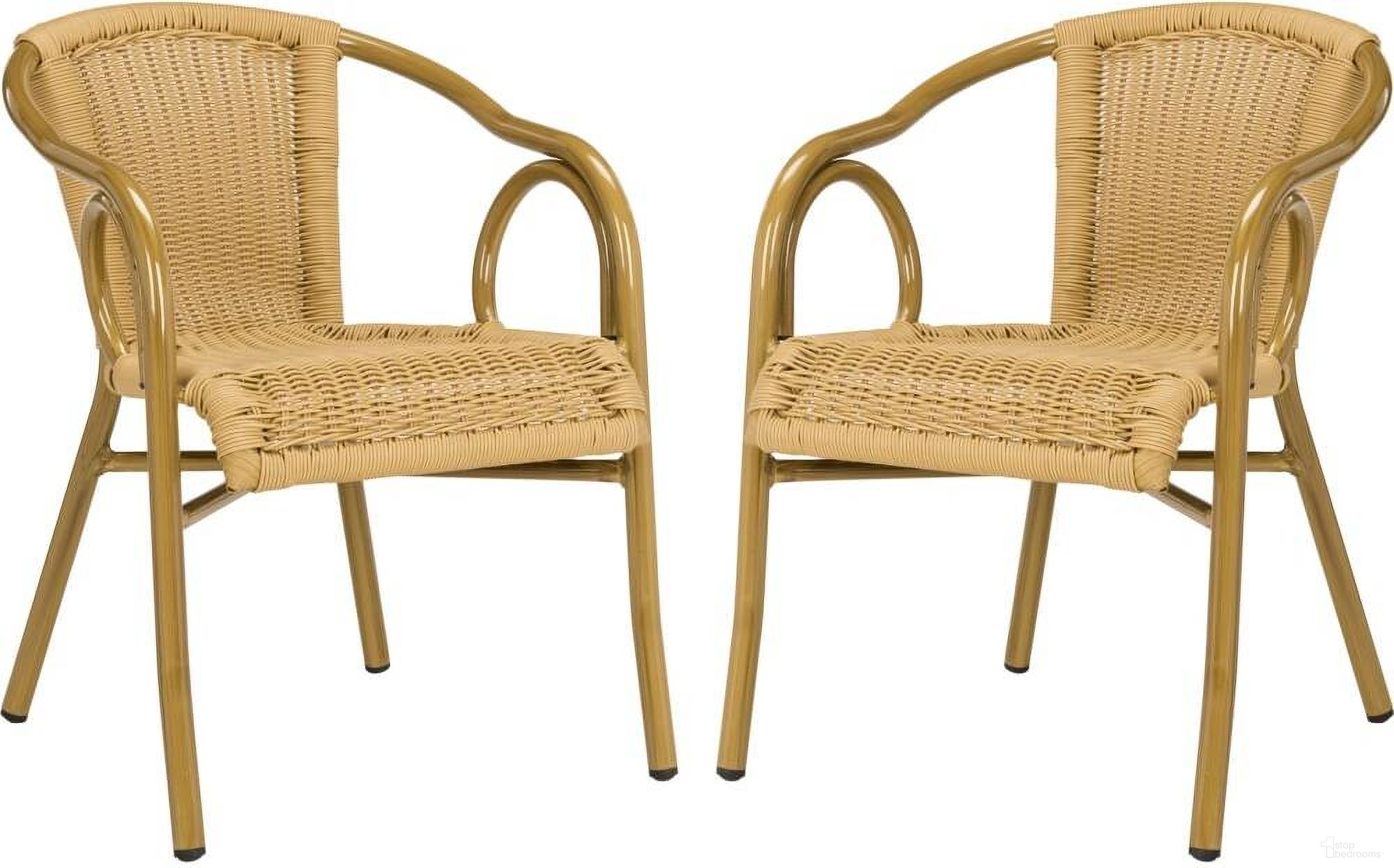 The appearance of Dagny Natural and Light Brown Stacking Arm Chair Set of 2 designed by Safavieh in the modern / contemporary interior design. This natural piece of furniture  was selected by 1StopBedrooms from Dagny Collection to add a touch of cosiness and style into your home. Sku: PAT4000B-SET2. Material: Aluminium.