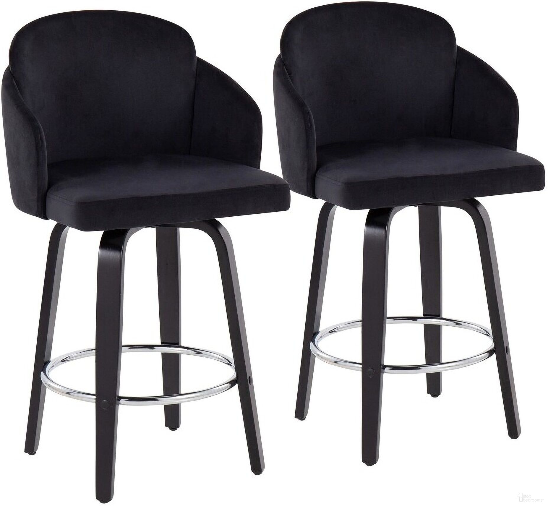 The appearance of Dahlia Counter Stool Set of 2 In Black/Chrome designed by Lumisource in the modern / contemporary interior design. This black piece of furniture was selected by 1StopBedrooms from Dahlia Collection to add a touch of cosiness and style into your home. Sku: B26-DAHLIA-R2 BKVBK2. Material: Wood.