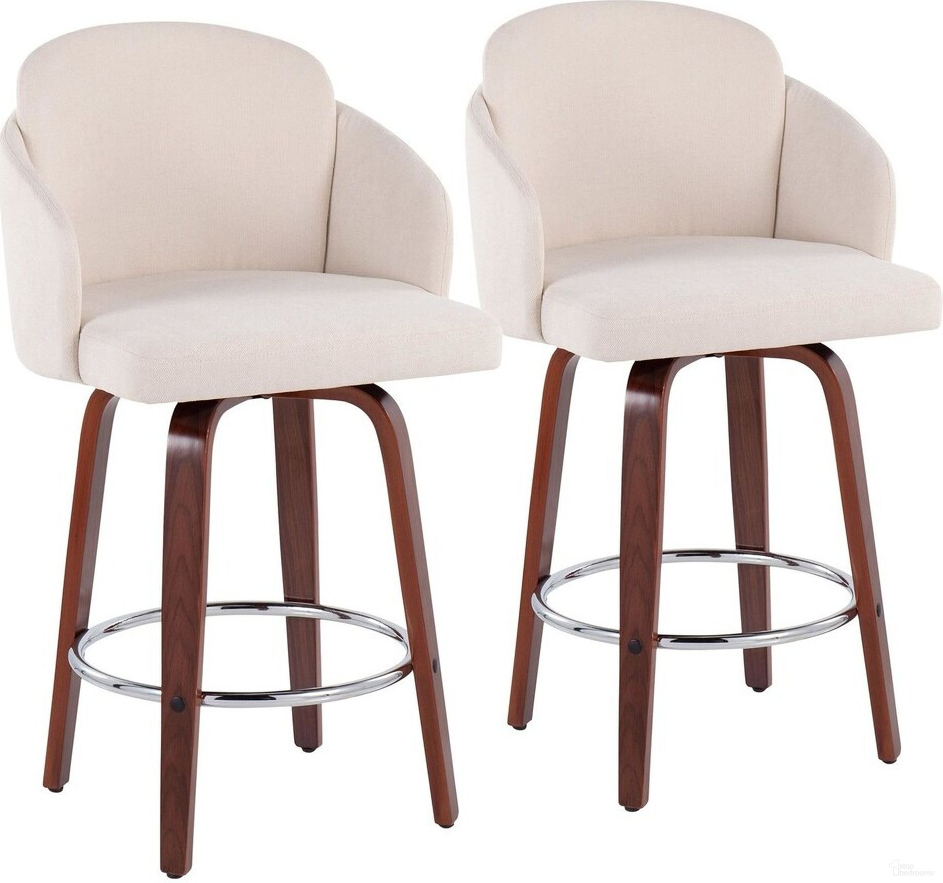 The appearance of Dahlia Counter Stool Set of 2 In Walnut designed by Lumisource in the modern / contemporary interior design. This walnut piece of furniture  was selected by 1StopBedrooms from Dahlia Collection to add a touch of cosiness and style into your home. Sku: B26-DAHLIA-R2 WLCR2. Material: Wood.