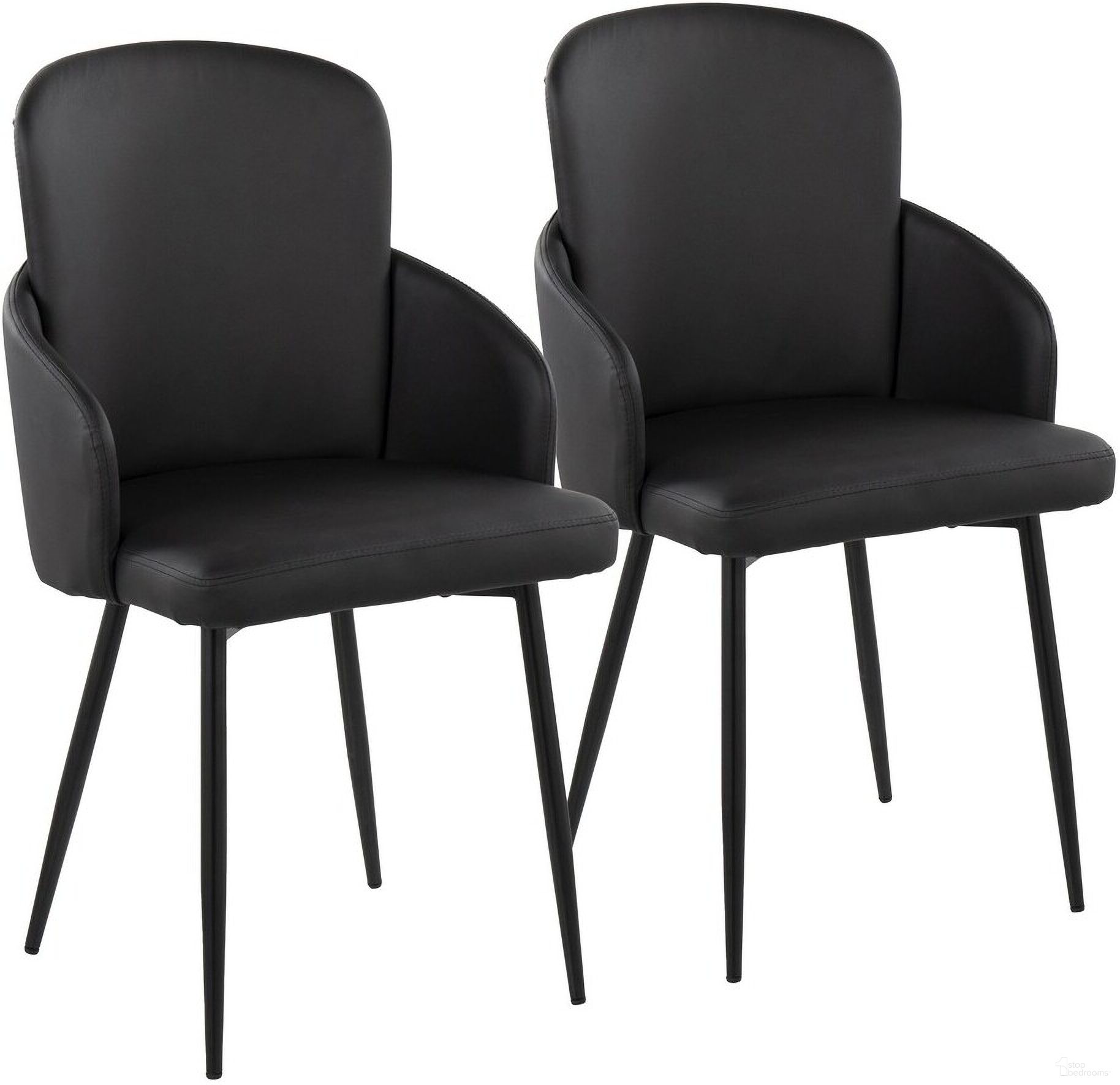The appearance of Dahlia Leather Dining Chair Set of 2 In Black designed by Lumisource in the modern / contemporary interior design. This black and chrome piece of furniture  was selected by 1StopBedrooms from Dahlia Collection to add a touch of cosiness and style into your home. Sku: CH-DAHLIA2 BKBK2. Material: Leather. Chair Type: Side Chair.