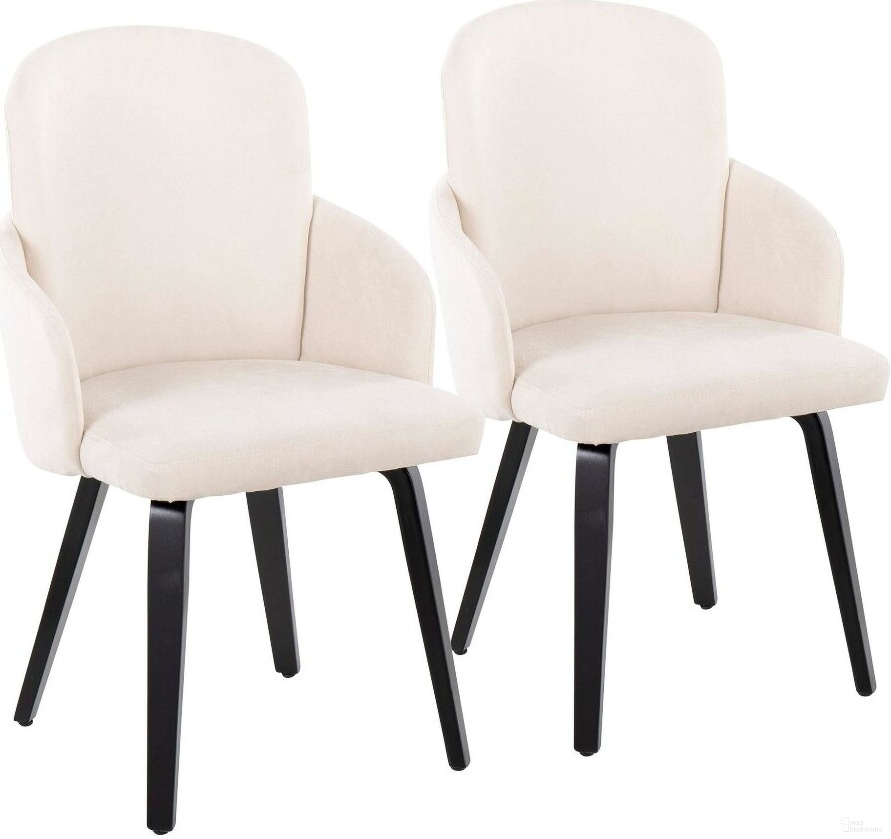 The appearance of Dahlia Dining Chair Set of 2 In Cream and Black designed by Lumisource in the modern / contemporary interior design. This black and chrome piece of furniture  was selected by 1StopBedrooms from Dahlia Collection to add a touch of cosiness and style into your home. Sku: CH-DAHLIA2-W BKFCR2. Material: Wood. Chair Type: Side Chair.