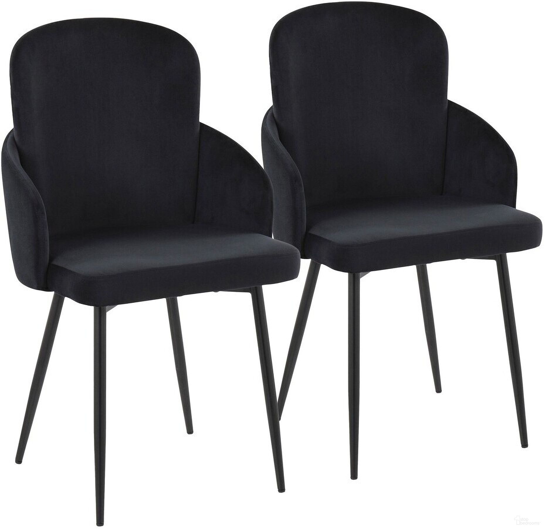 The appearance of Dahlia Velvet Dining Chair Set of 2 In Black designed by Lumisource in the modern / contemporary interior design. This black piece of furniture  was selected by 1StopBedrooms from Dahlia Collection to add a touch of cosiness and style into your home. Sku: CH-DAHLIA2 BKVBK2. Material: Metal. Chair Type: Side Chair.