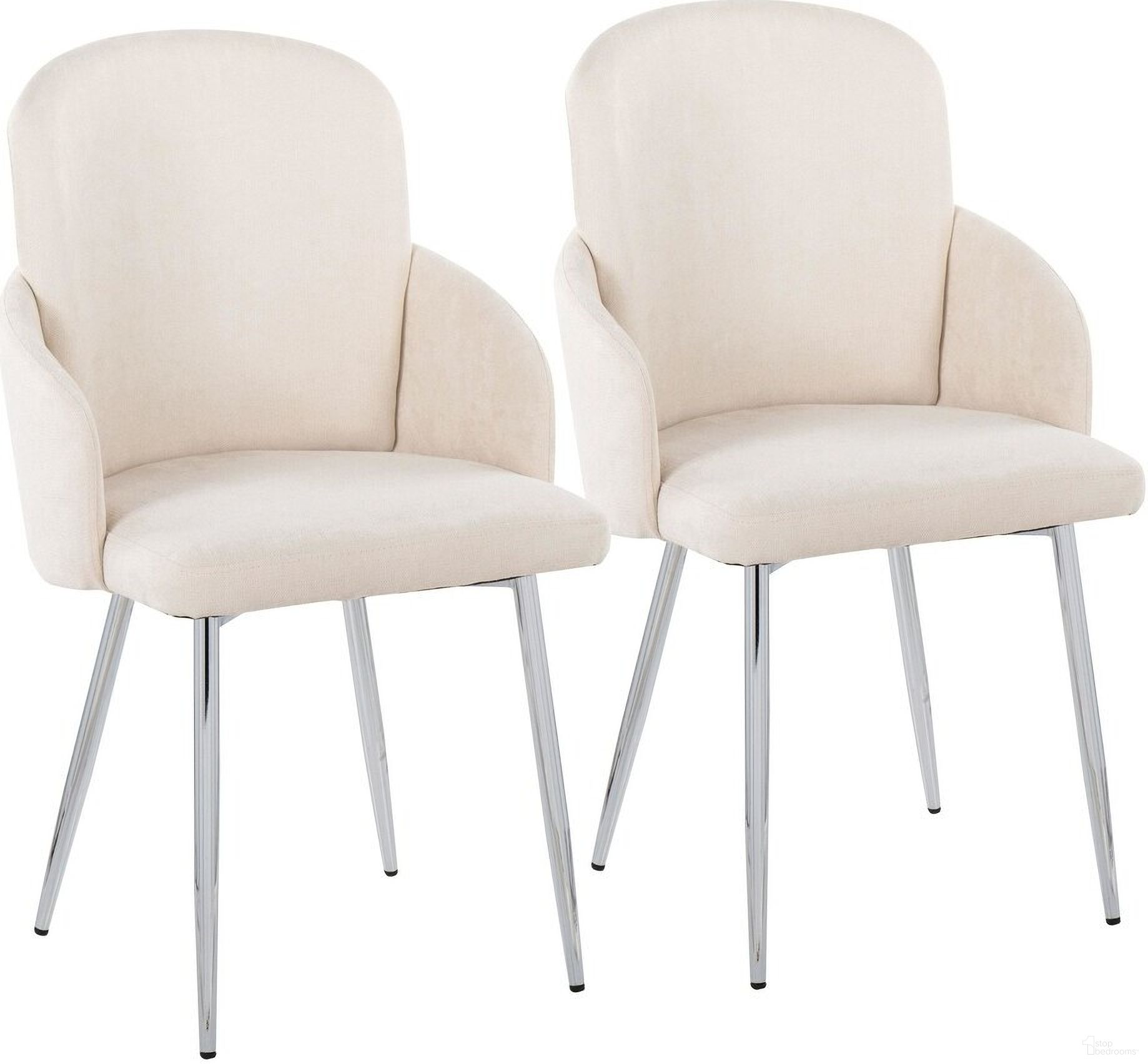 The appearance of Dahlia Dining Chair Set of 2 In Cream designed by Lumisource in the modern / contemporary interior design. This cream piece of furniture  was selected by 1StopBedrooms from Dahlia Collection to add a touch of cosiness and style into your home. Sku: CH-DAHLIA2 SVFCR2. Material: Metal. Chair Type: Side Chair.