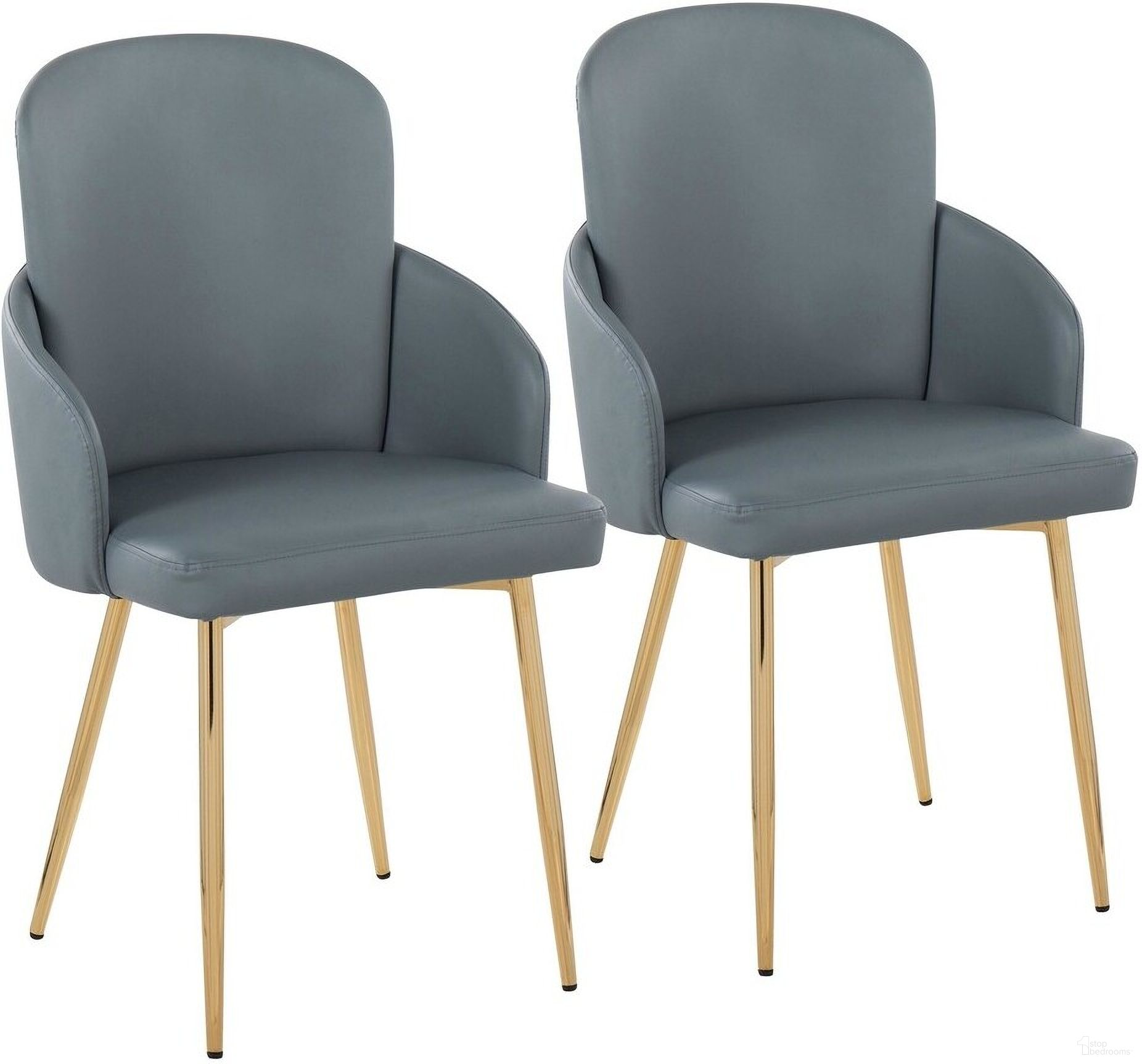 The appearance of Dahlia Dining Chair Set of 2 In Grey and Gold designed by Lumisource in the modern / contemporary interior design. This gold piece of furniture was selected by 1StopBedrooms from Dahlia Collection to add a touch of cosiness and style into your home. Sku: CH-DAHLIA2 AUGY2. Material: Leather. Chair Type: Side Chair.
