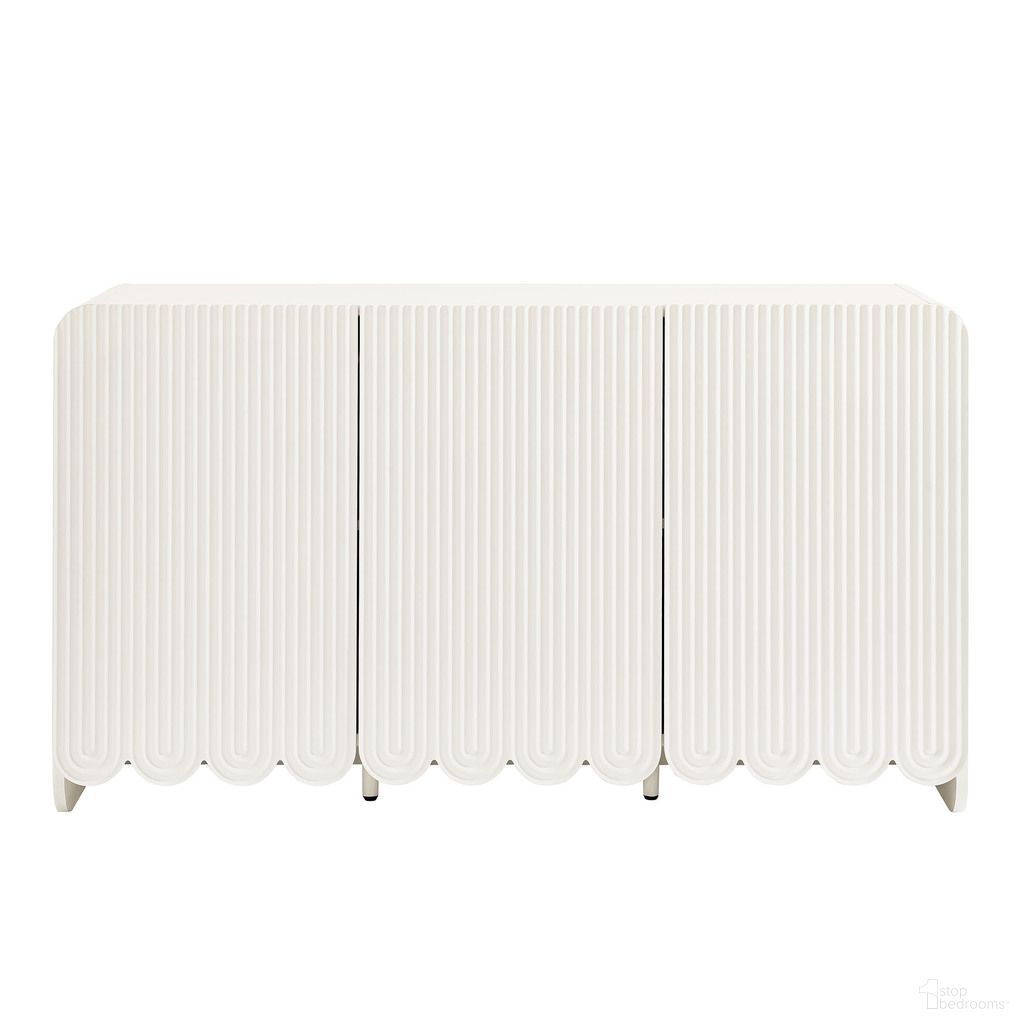 The appearance of Dahlia Fluted and Scalloped Sideboard Storage Cabinet In White designed by Modway in the modern / contemporary interior design. This white piece of furniture  was selected by 1StopBedrooms from Dahlia Collection to add a touch of cosiness and style into your home. Sku: EEI-7241-WHI. Material: Engineered Wood.