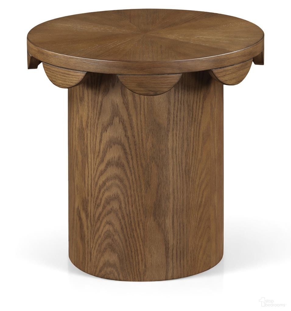 The appearance of Dahlia Oak Veneer End Table In Brown designed by Meridian in the modern / contemporary interior design. This brown piece of furniture  was selected by 1StopBedrooms from Dahlia Collection to add a touch of cosiness and style into your home. Sku: 99094Brown-ET. Material: Oak Veneer.