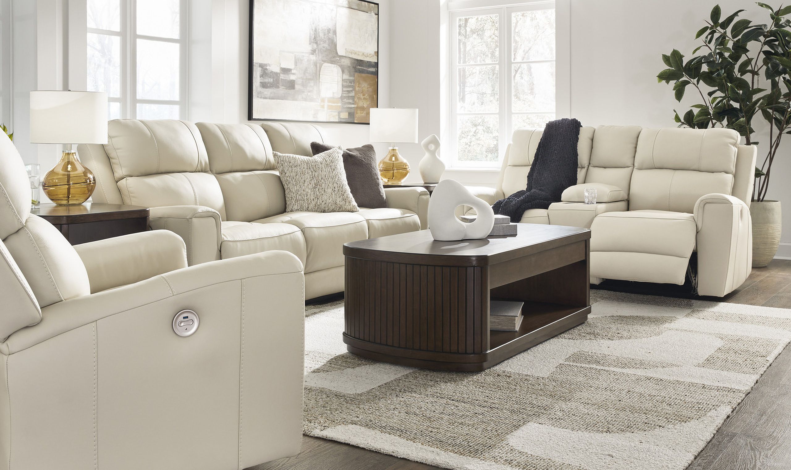 The appearance of Dahlmoore Living Room Set In Almond designed by Signature Design by Ashley in the modern / contemporary interior design. This almond piece of furniture was selected by 1StopBedrooms from Dahlmoore Collection to add a touch of cosiness and style into your home. Sku: U1320087;U1320096. Material: Leather Match.