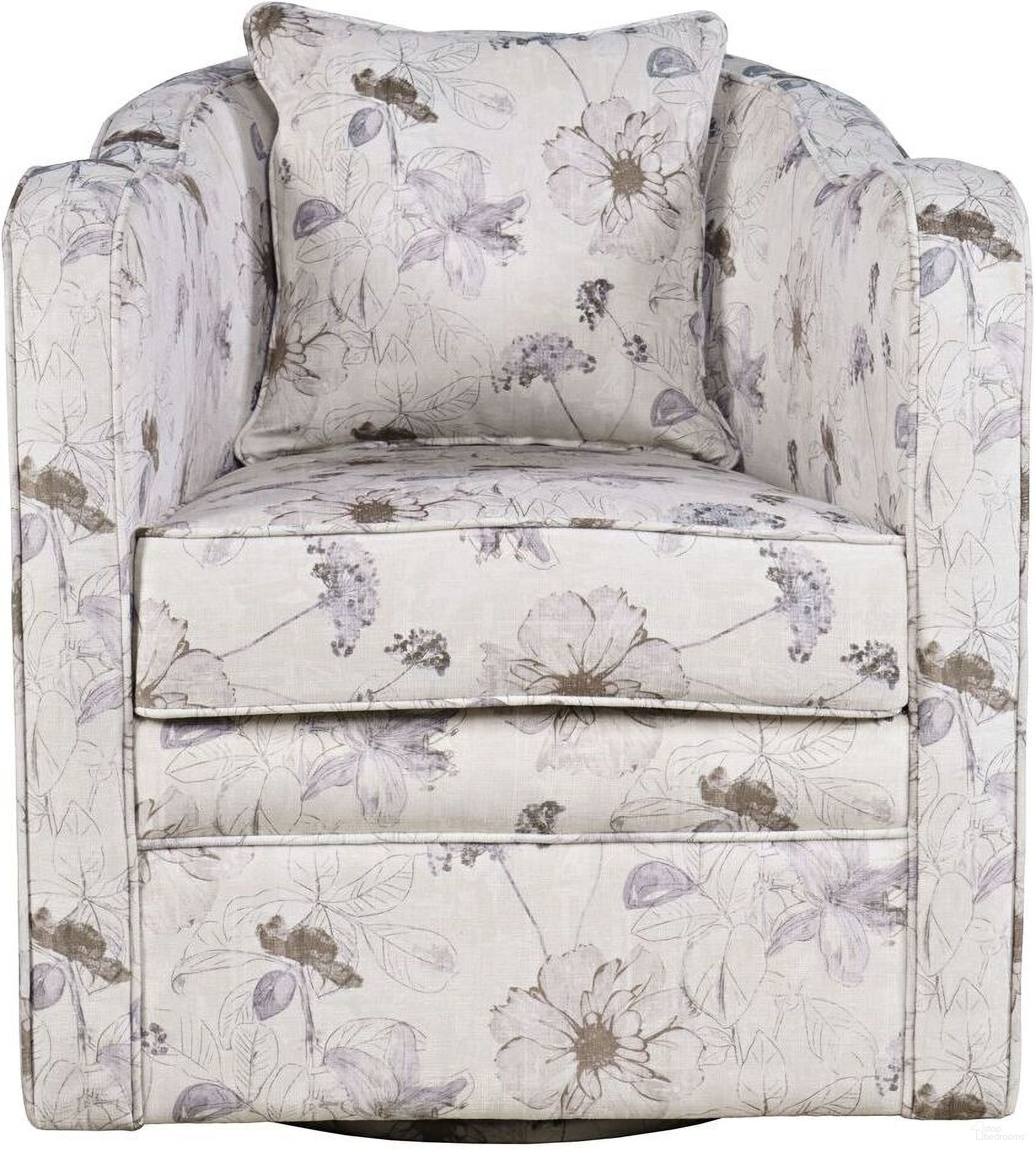 The appearance of Daisy Bloom Swivel Accent Armchair with Pillow In Taupe and Tan designed by Jofran in the transitional interior design. This taupe/tan piece of furniture  was selected by 1StopBedrooms from Daisy Collection to add a touch of cosiness and style into your home. Sku: DAISY-SW-MLT. Material: Upholstery.