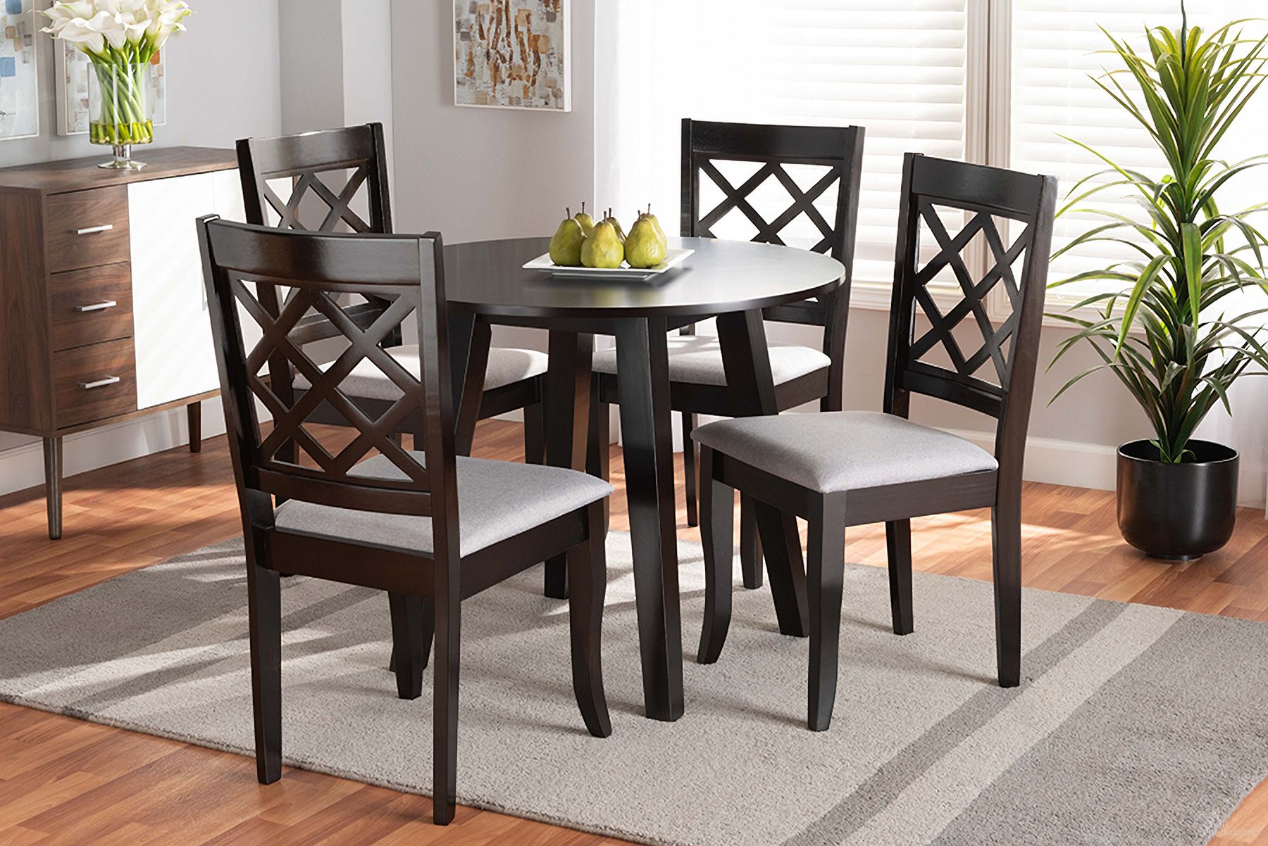 Daisy Modern and Contemporary Grey Fabric Upholstered and Dark Brown Finished Wood 5-Piece Dining Set