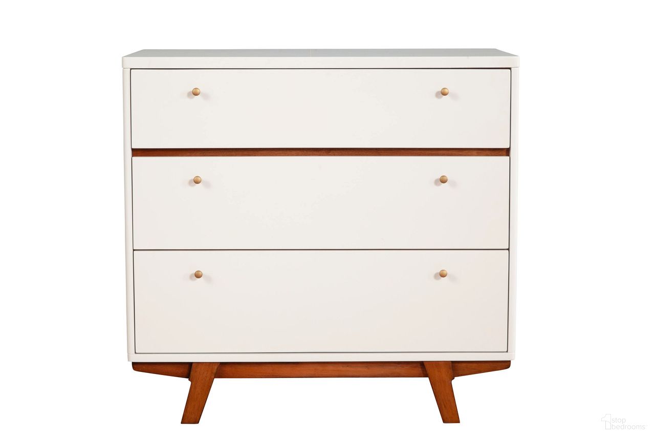 The appearance of Dakota 3 Drawer Small Chest In White designed by Alpine in the transitional interior design. This white piece of furniture  was selected by 1StopBedrooms from Dakota Collection to add a touch of cosiness and style into your home. Sku: 1974-04. Material: Mahogany.