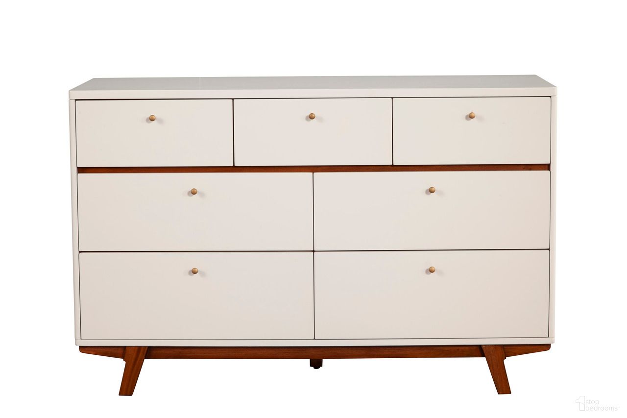 The appearance of Dakota 7 Drawer Dresser In White designed by Alpine in the transitional interior design. This white piece of furniture  was selected by 1StopBedrooms from Dakota Collection to add a touch of cosiness and style into your home. Sku: 1974-03. Material: Mahogany.