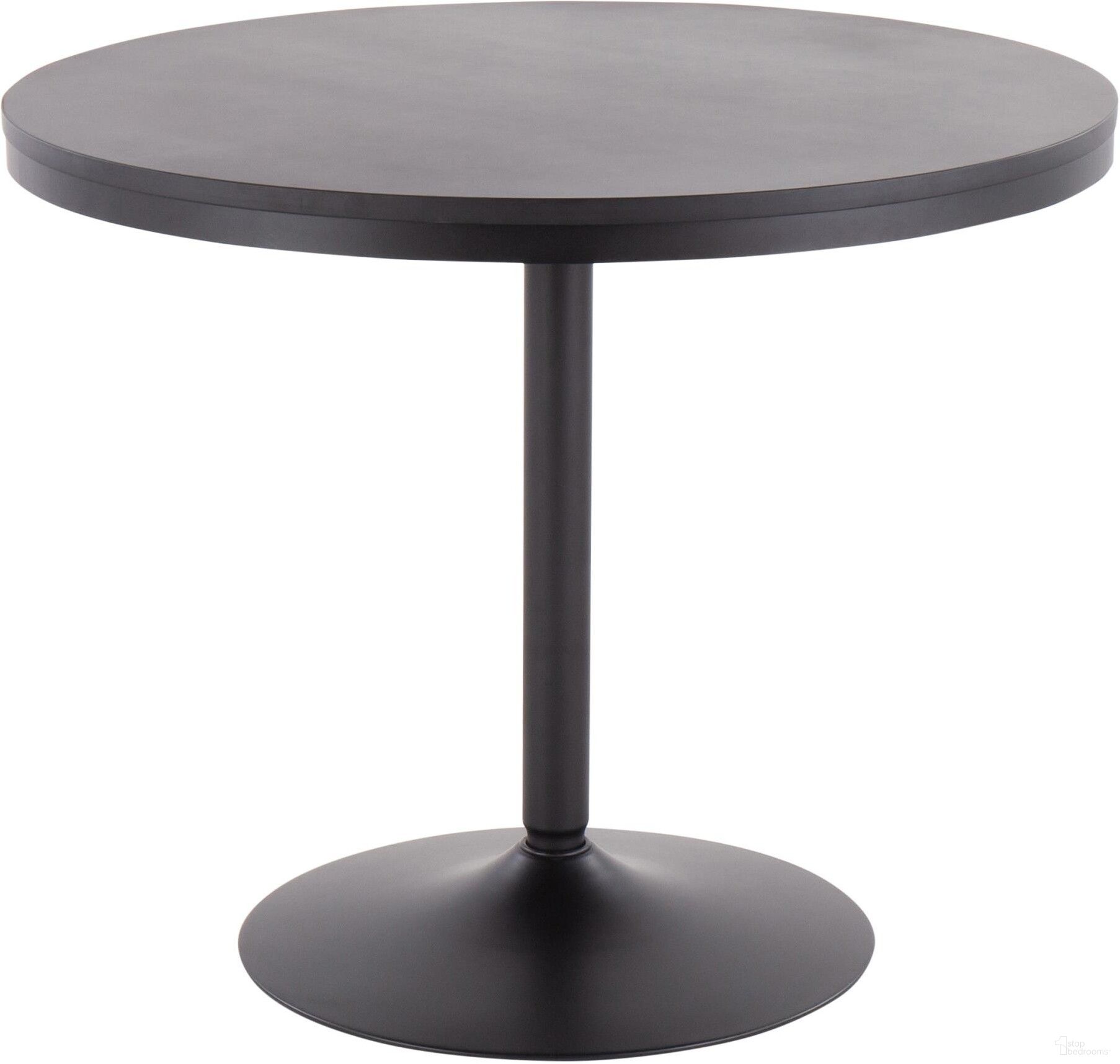 The appearance of Dakota Industrial Dining Table In Black Steel And Black Wood designed by Lumisource in the industrial interior design. This black piece of furniture  was selected by 1StopBedrooms from Dakota Collection to add a touch of cosiness and style into your home. Sku: DT-DKTA BKBK. Table Base Style: Pedestal. Table Top Shape: Round. Material: MDF. Size: 36".