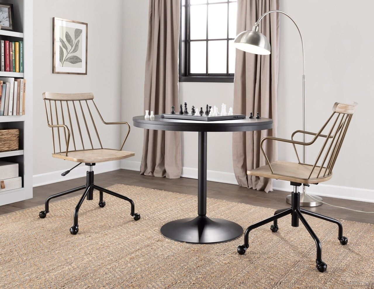 The appearance of Dakota-Preston Dining Set In Antique Copper and Black designed by Lumisource in the modern / contemporary interior design. This antique copper and black piece of furniture was selected by 1StopBedrooms from Dakota Collection to add a touch of cosiness and style into your home. Sku: DT-DKTA BKBK;OFC-PRESTON-CASTAR1 BKANCUWW1. Table Base Style: Pedestal. Table Top Shape: Round. Material: Metal.