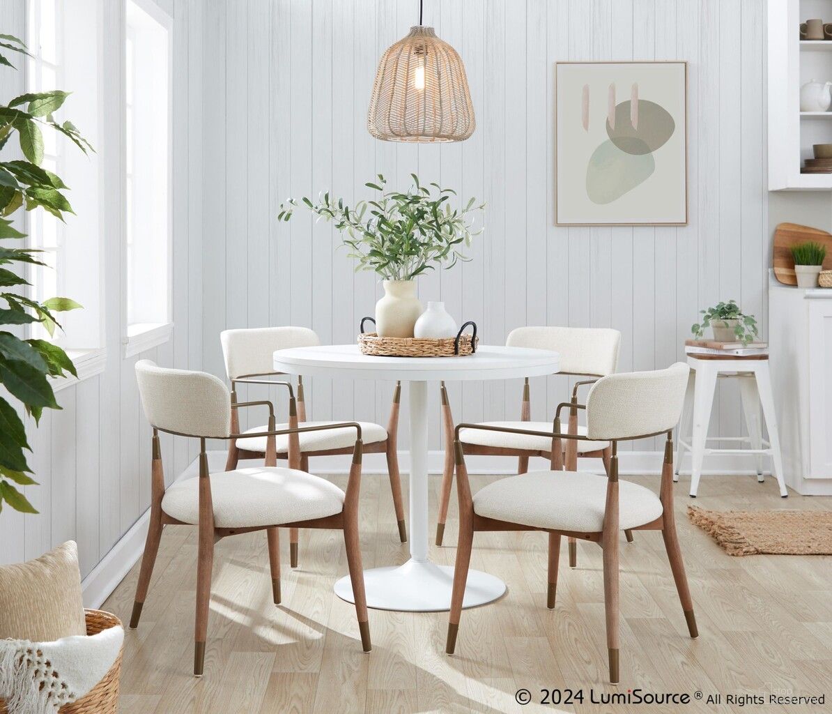 The appearance of Dakota-Savannah Dining Set In White and Cream designed by Lumisource in the modern / contemporary interior design. This white/cream piece of furniture was selected by 1StopBedrooms from Dakota Collection to add a touch of cosiness and style into your home. Sku: DT-DKTA WW;CH-SAVANNAH WWNCR2. Table Base Style: Pedestal. Table Top Shape: Round. Material: Foam.