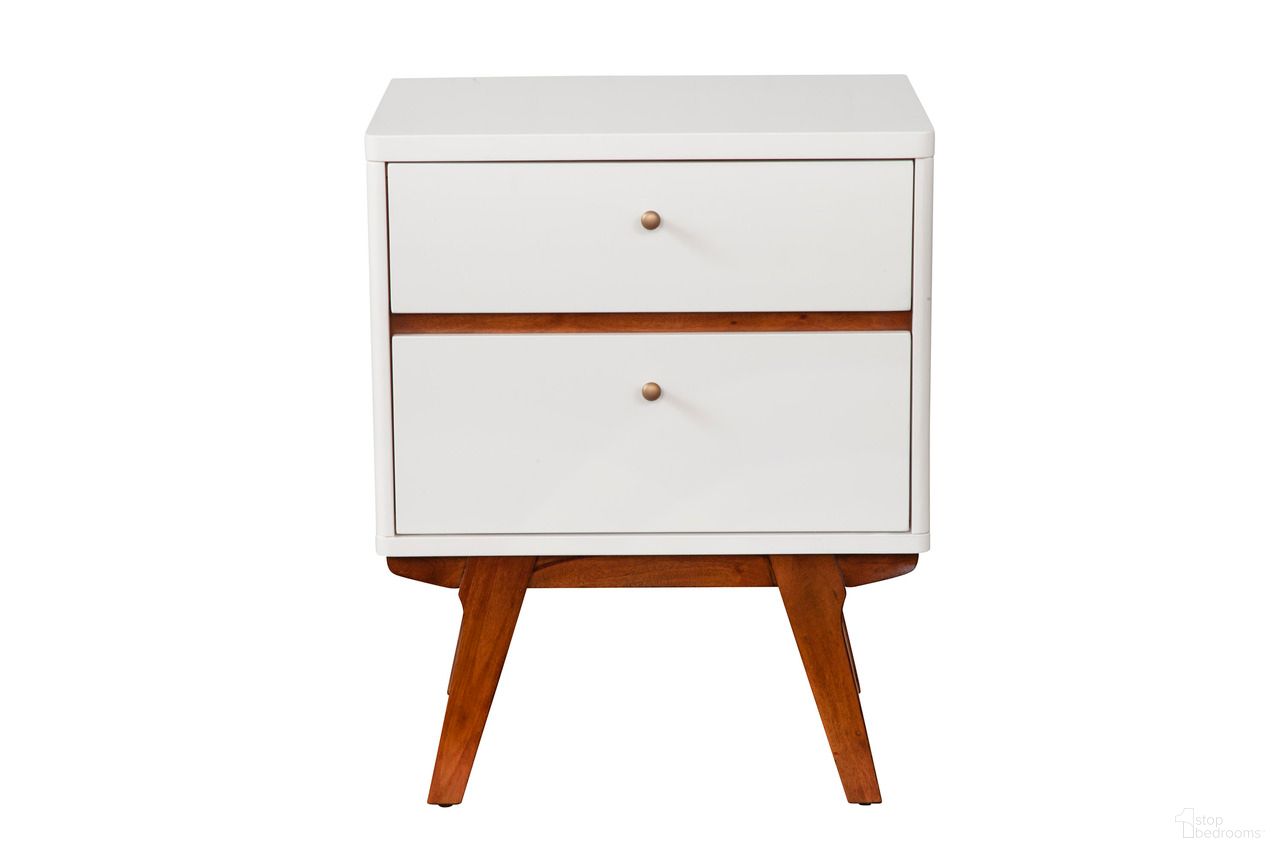 The appearance of Dakota Two Drawer Nightstand In White designed by Alpine in the transitional interior design. This white piece of furniture  was selected by 1StopBedrooms from Dakota Collection to add a touch of cosiness and style into your home. Sku: 1974-02. Material: Mahogany.