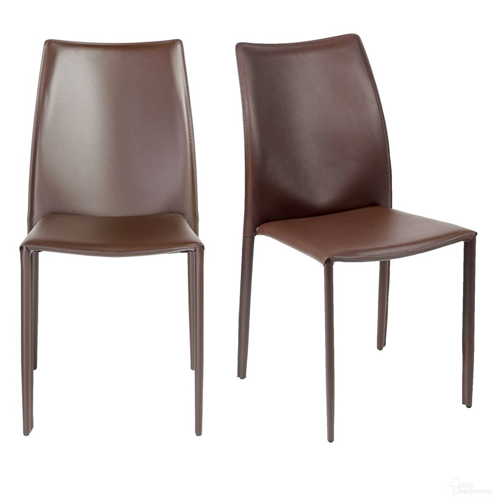 The appearance of Dalia Stacking Chair Set of 2 In Brown designed by Euro Style in the modern / contemporary interior design. This brown piece of furniture was selected by 1StopBedrooms from Dalia Collection to add a touch of cosiness and style into your home. Sku: 02350BRN-MP2. Material: Leather. Chair Type: Side Chair.