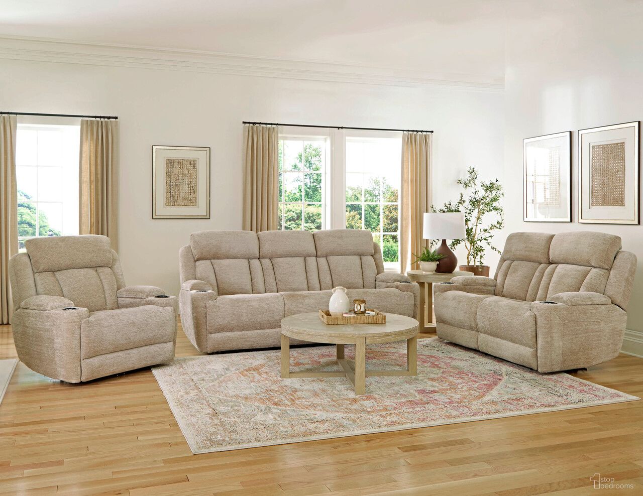 The appearance of Dalton Lucky Fawn Power Reclining Living Room Set designed by Parker House in the modern / contemporary interior design. This beige piece of furniture was selected by 1StopBedrooms from Dalton Collection to add a touch of cosiness and style into your home. Sku: MDAL#834PH-LFA;MDAL#822PH-LFA. Material: Polyester.