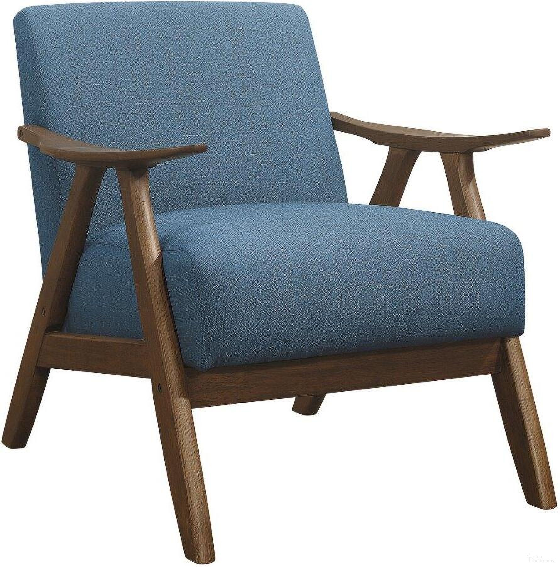 The appearance of Damala Blue Accent Chair designed by Homelegance in the transitional interior design. This blue piece of furniture was selected by 1StopBedrooms from Damala Collection to add a touch of cosiness and style into your home. Sku: 1138BU-1. Material: Wood.