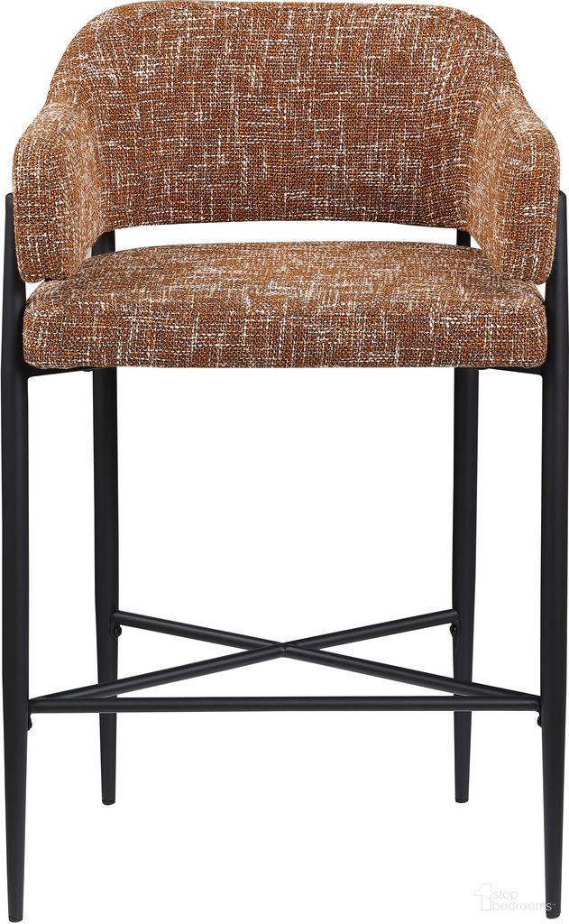 The appearance of Dame Fabric Upholstered Counter Stool Set of 2 In Cognac and Matte Black designed by Meridian in the modern / contemporary interior design. This cognac/matte black piece of furniture was selected by 1StopBedrooms from Dame Collection to add a touch of cosiness and style into your home. Sku: 975Cognac-C. Material: Polyester.