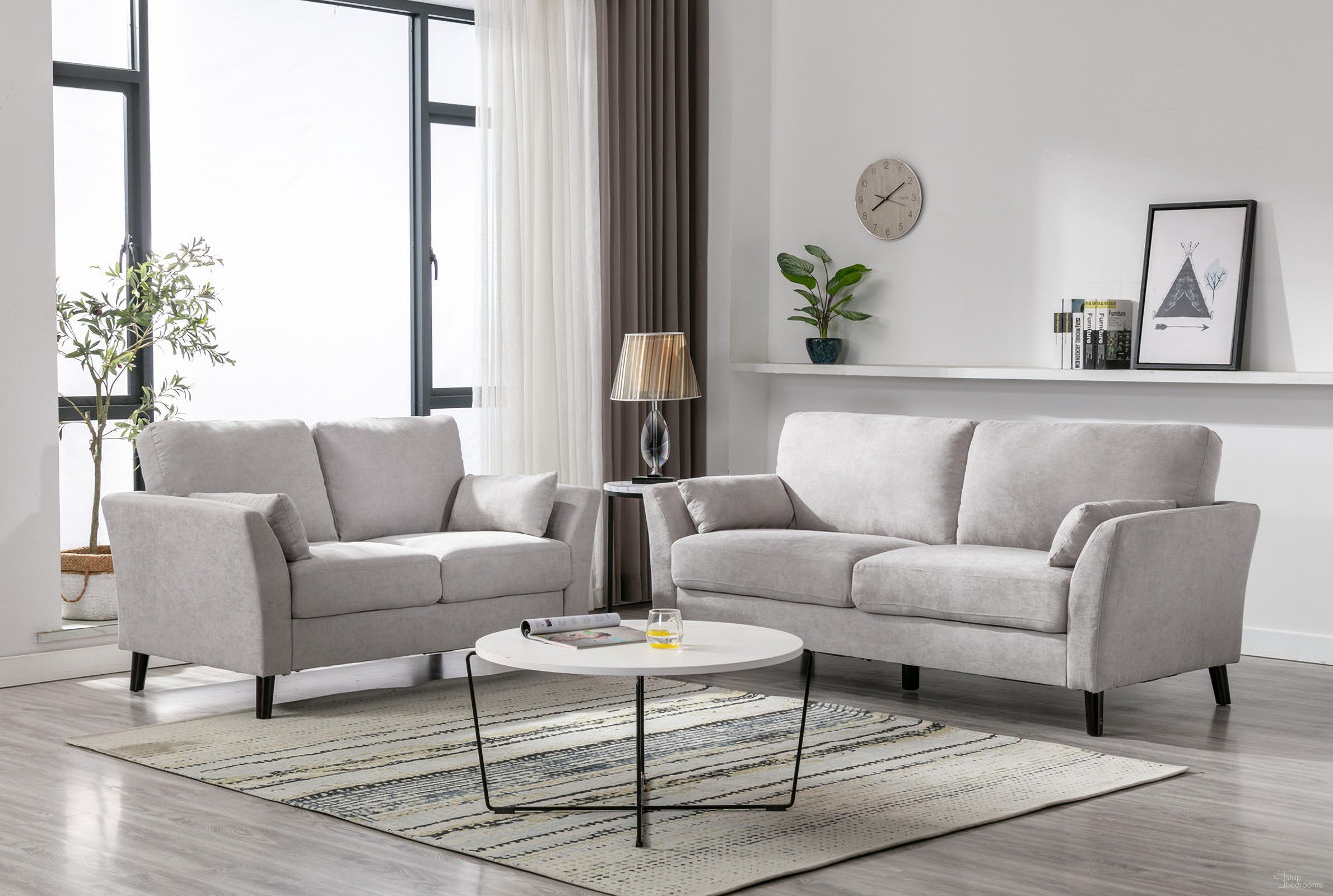 The appearance of Damian Light Gray Velvet Fabric Sofa Loveseat Living Room Set designed by Lilola Home in the modern / contemporary interior design. This light gray piece of furniture was selected by 1StopBedrooms from Damian Collection to add a touch of cosiness and style into your home. Sku: 89728LG-L1;89728LG-L2;89728LG-S1;89728LG-S2. Material: Velvet.