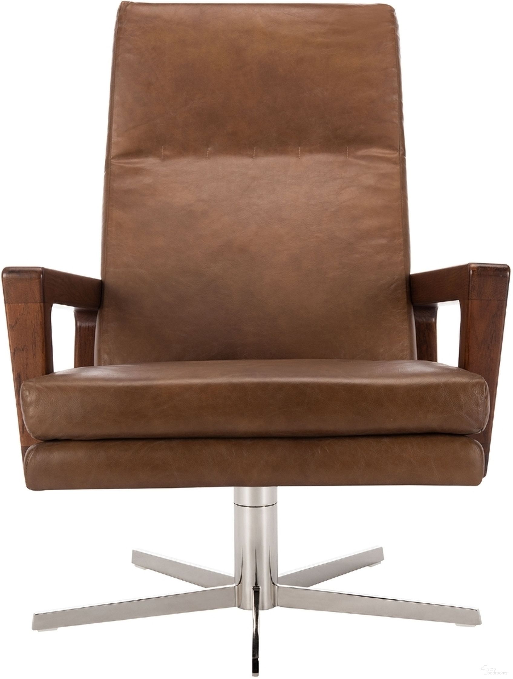 The appearance of Damien Swivel Arm Chair In Chocolate designed by Safavieh Couture in the rustic / southwestern interior design. This chocolate piece of furniture was selected by 1StopBedrooms from Damien Collection to add a touch of cosiness and style into your home. Sku: SFV7501A. Material: Pine.