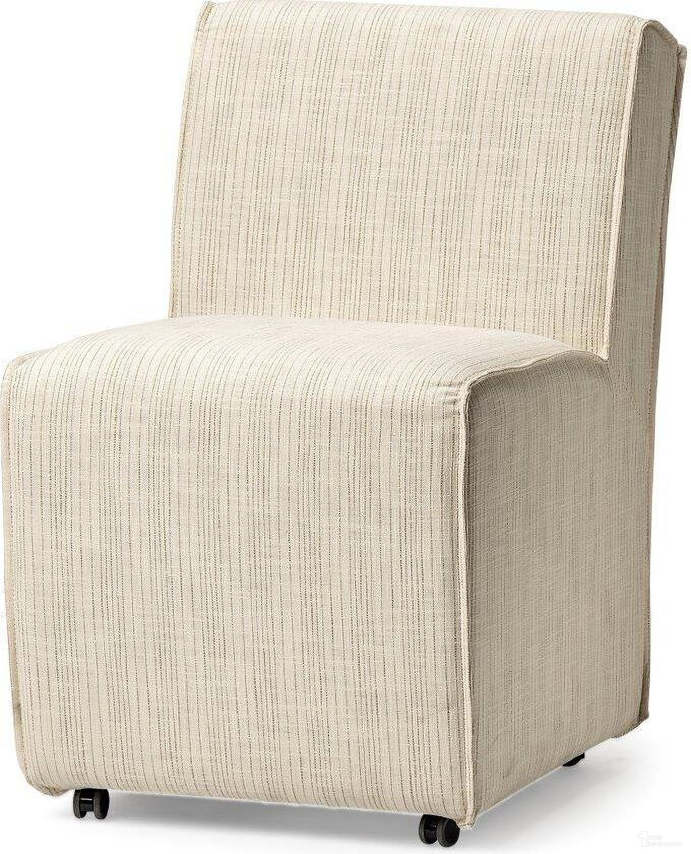 The appearance of Damon Fully Upholstered Cream-Toned Fabric Dining Chair On Casters designed by Mercana in the modern / contemporary interior design. This cream piece of furniture  was selected by 1StopBedrooms from Damon Collection to add a touch of cosiness and style into your home. Sku: 68324. Material: Fabric. Chair Type: Side Chair.
