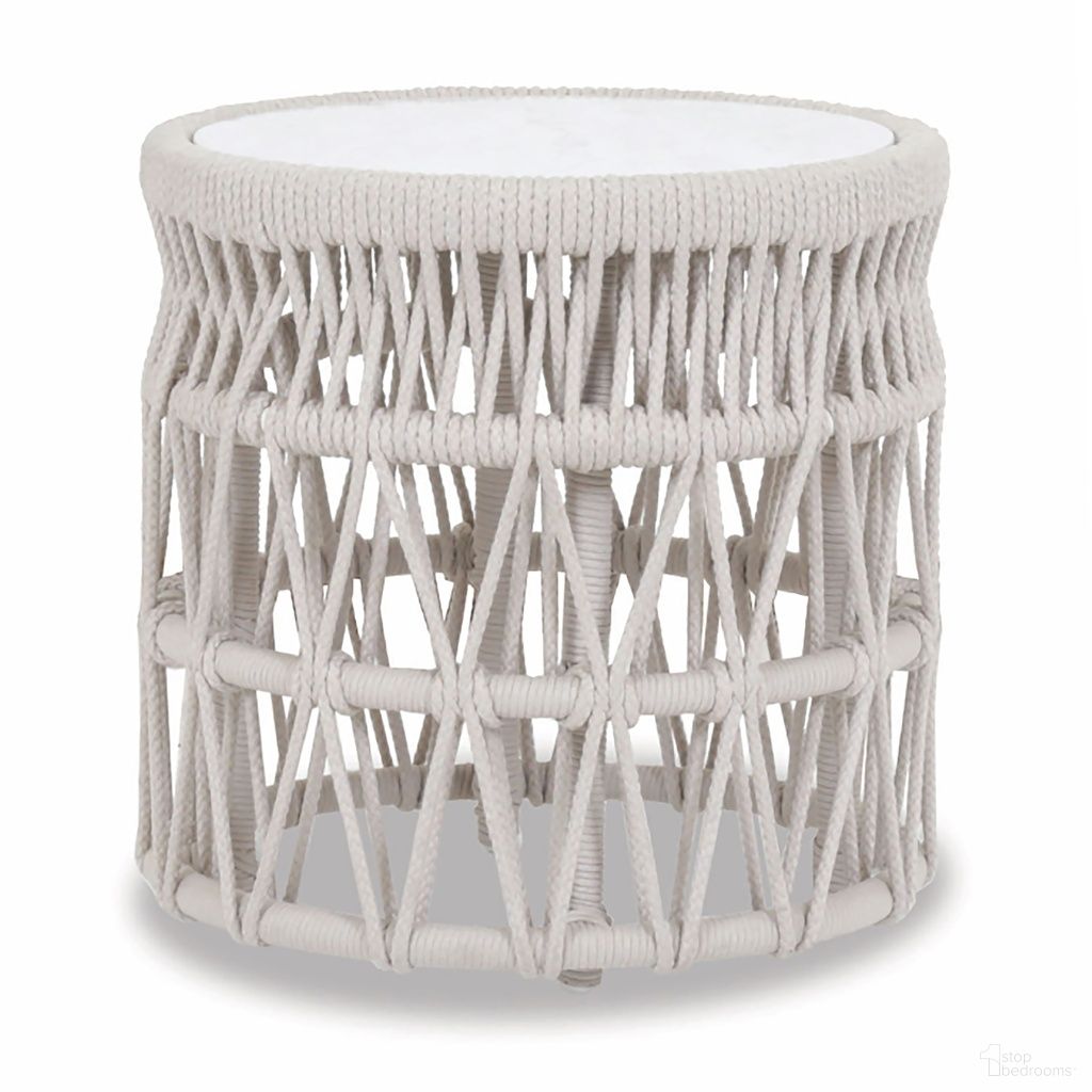 The appearance of Dana End Table with Honed Carrara Marble Top in Beige designed by Sunset West in the transitional interior design. This beige piece of furniture was selected by 1StopBedrooms from Dana Collection to add a touch of cosiness and style into your home. Sku: SW4301-ET. Material: Olefin Rope.