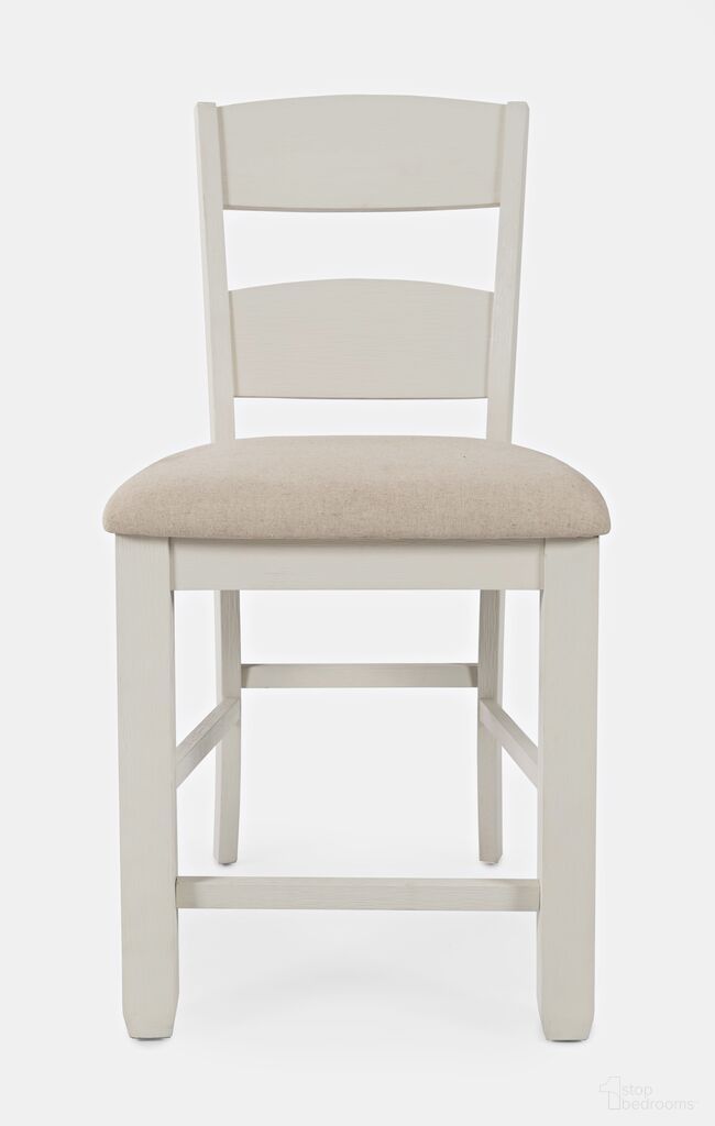 The appearance of Dana Point Upholstered Ladderback Stool Set of 2 In Vintage White designed by Jofran in the traditional interior design. This vintage white piece of furniture  was selected by 1StopBedrooms from Dana Point Collection to add a touch of cosiness and style into your home. Sku: 1968-BS140KD. Material: Acacia.