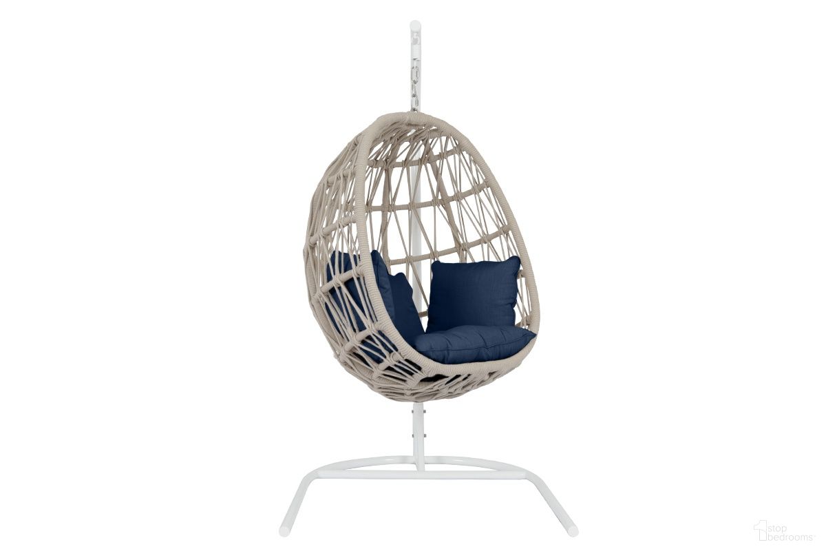 The appearance of Dana Rope Hanging Club Chair in Spectrum Indigo designed by Sunset West in the transitional interior design. This spectrum indigo piece of furniture was selected by 1StopBedrooms from Dana Collection to add a touch of cosiness and style into your home. Sku: SW4301-HC-48080. Material: Olefin Rope.