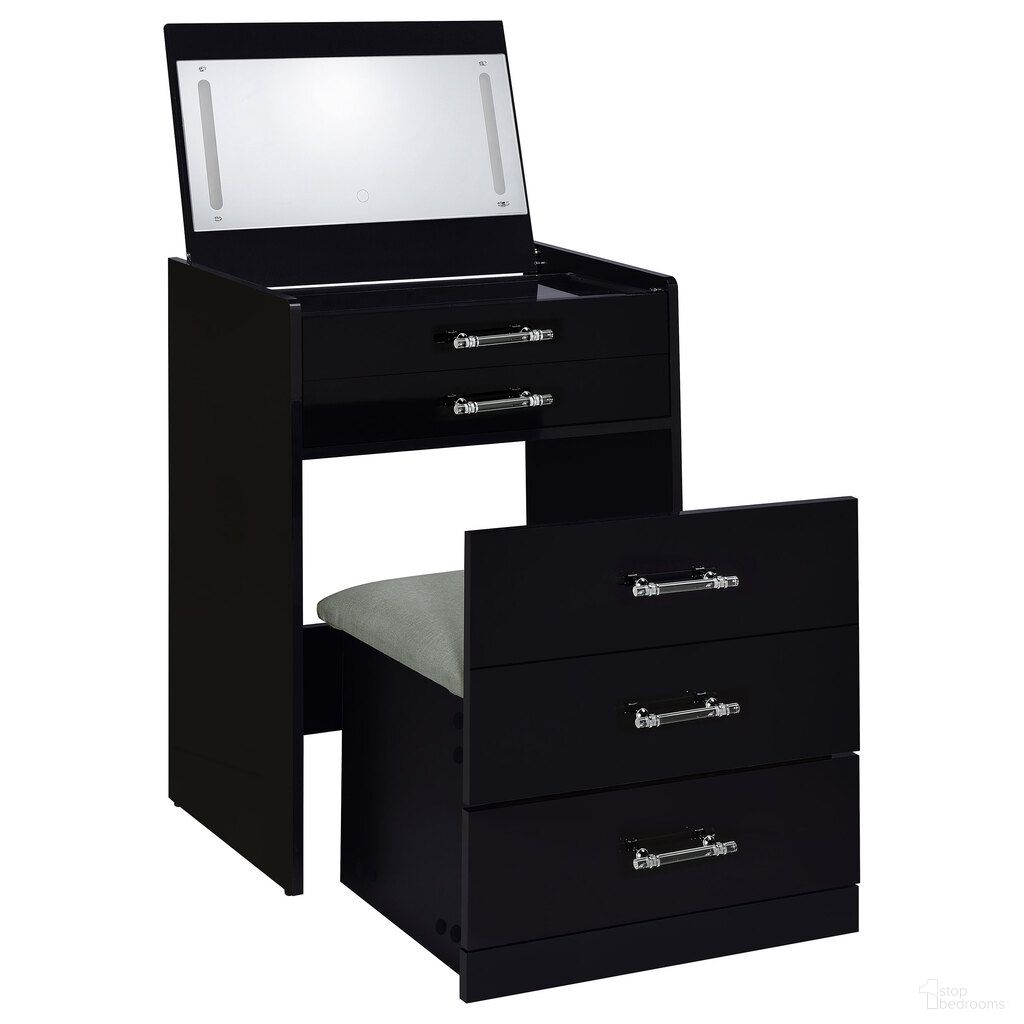 Danbury 3-Drawer Makeup Vanity and Stool Set In Black High Gloss