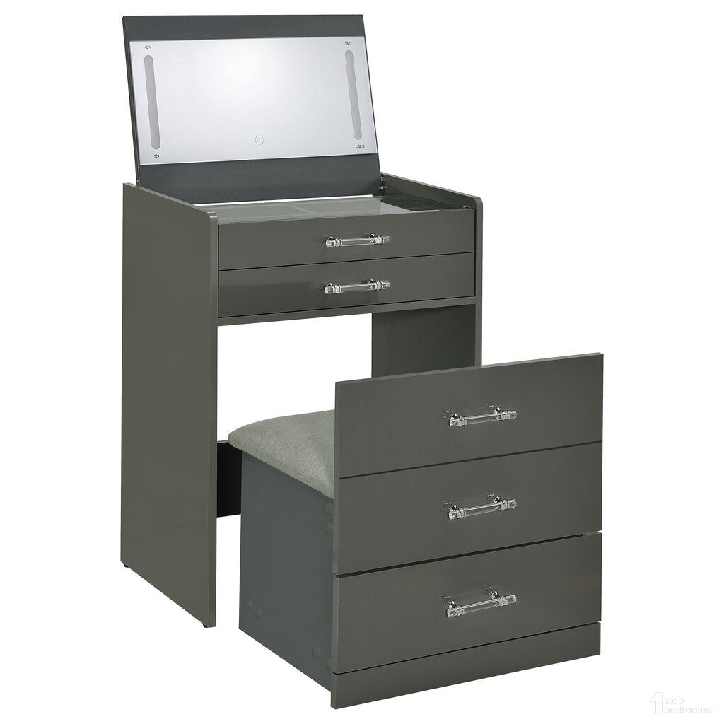 Danbury 3-Drawer Makeup Vanity and Stool Set In Grey High Gloss