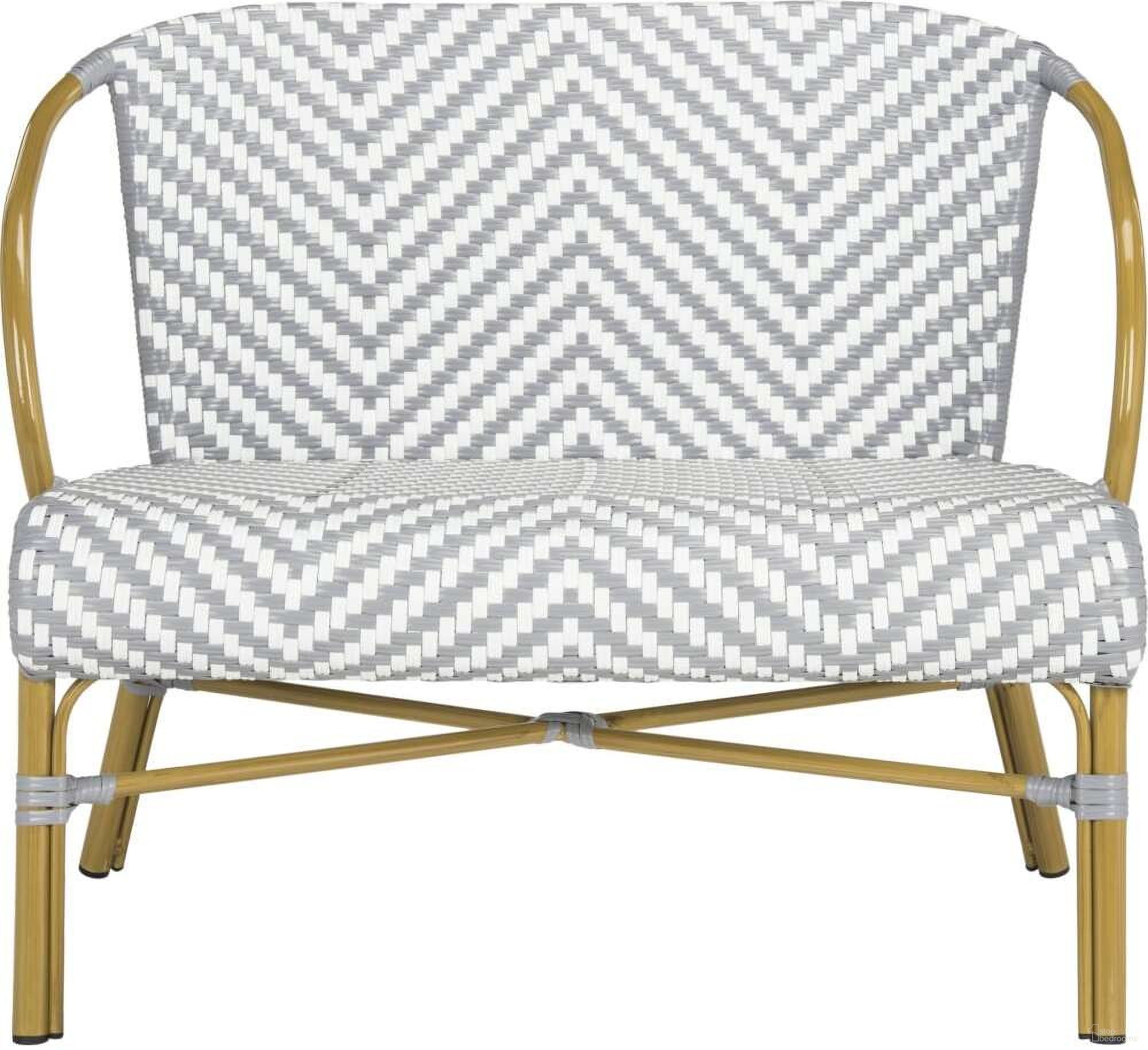 The appearance of Dandra Grey and White Herringbone Rattan Settee designed by Safavieh in the modern / contemporary interior design. This grey/white piece of furniture  was selected by 1StopBedrooms from Dandra Collection to add a touch of cosiness and style into your home. Sku: PAT4016B. Material: Aluminium.