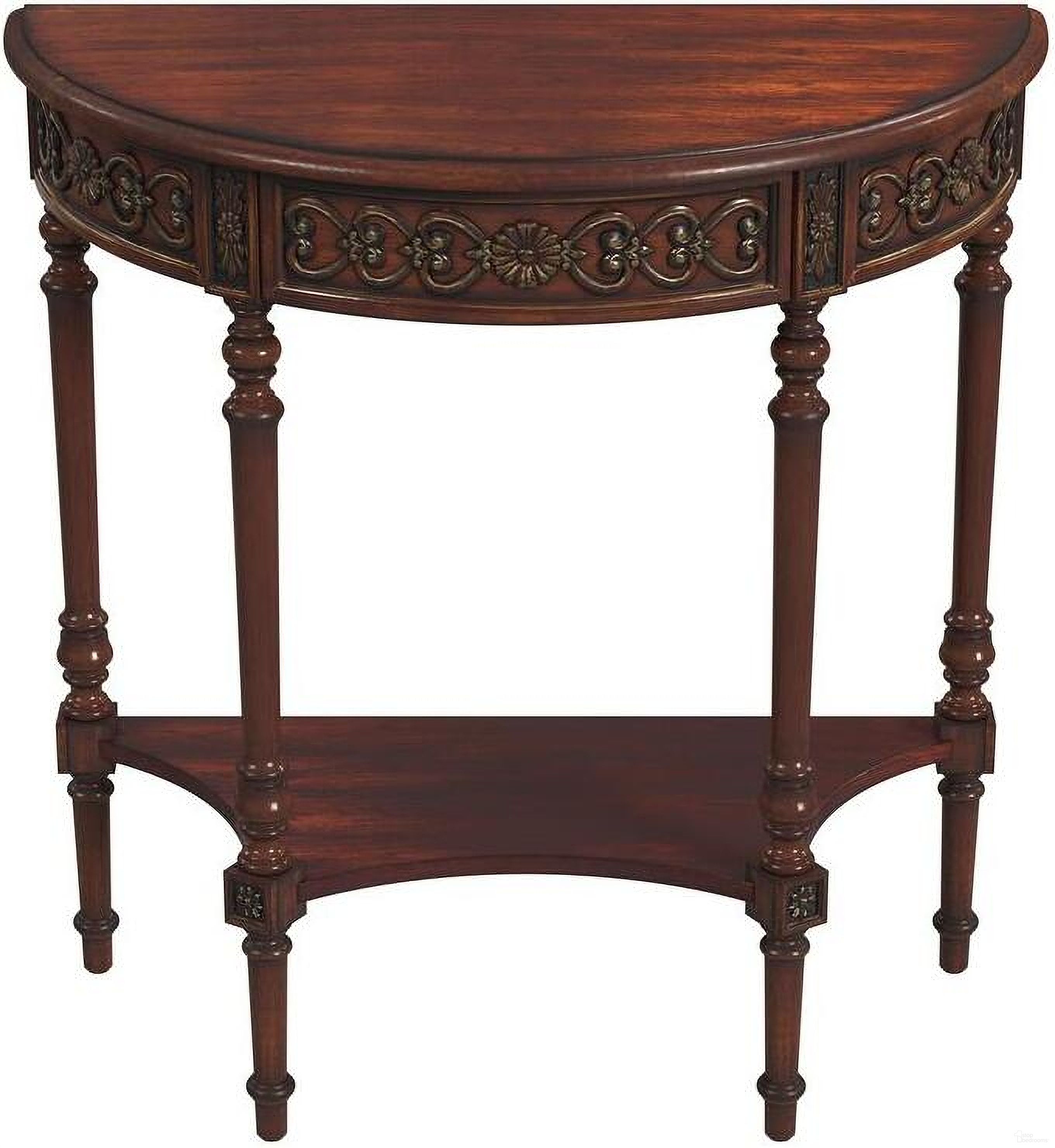 The appearance of Danelle Demilune 30 Inch Console Table In Dark Brown designed by Butler Specialty Company in the traditional interior design. This dark brown piece of furniture was selected by 1StopBedrooms from Danelle Collection to add a touch of cosiness and style into your home. Sku: 7027024. Material: Poplar.