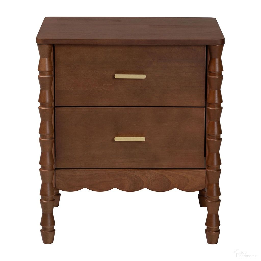 Danette Bobbin Wood 2-Drawer Nightstand In Walnut Brown