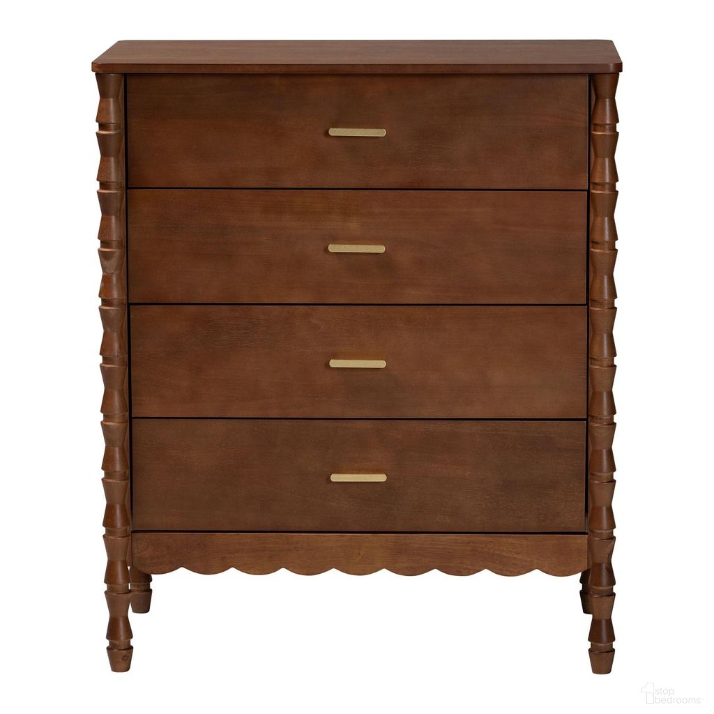 Danette Bobbin Wood 4-Drawer Chest In Walnut Brown