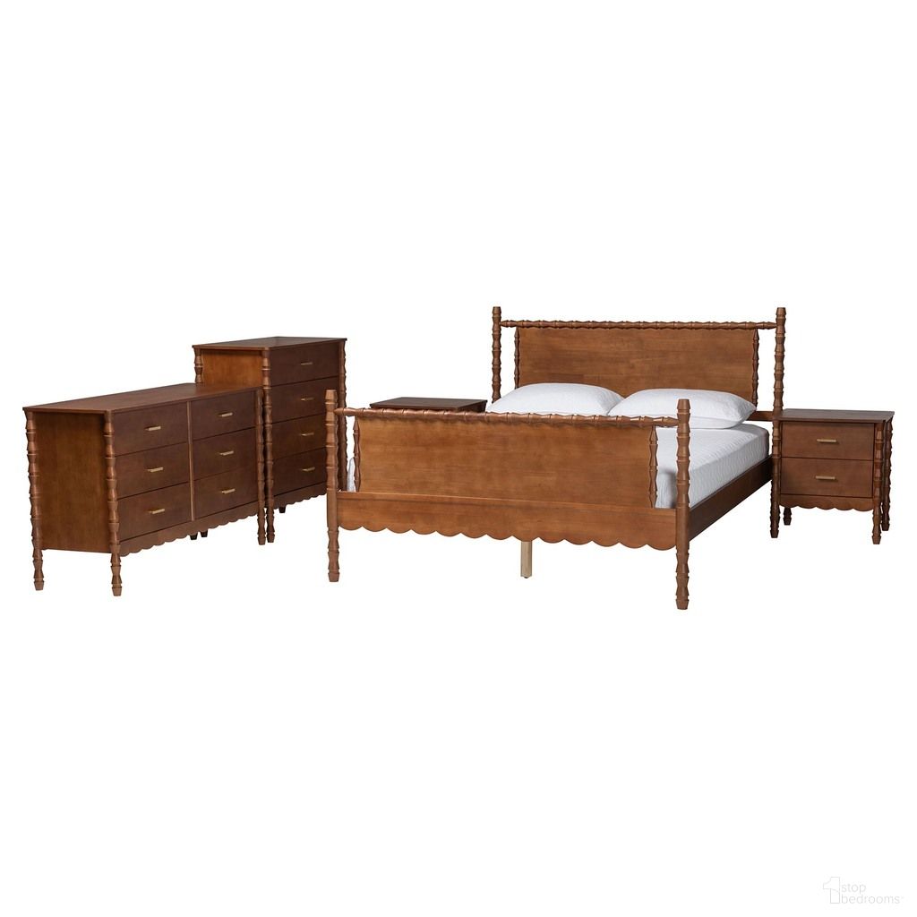 Danette Bobbin Wood 5-Piece Queen Bedroom Set In Walnut Brown