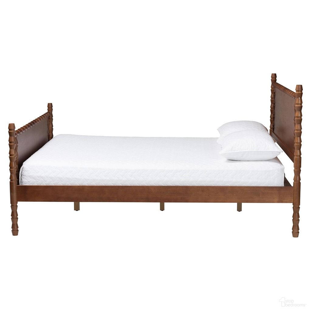 Danette Bobbin Wood Queen Platform Bed In Walnut Brown
