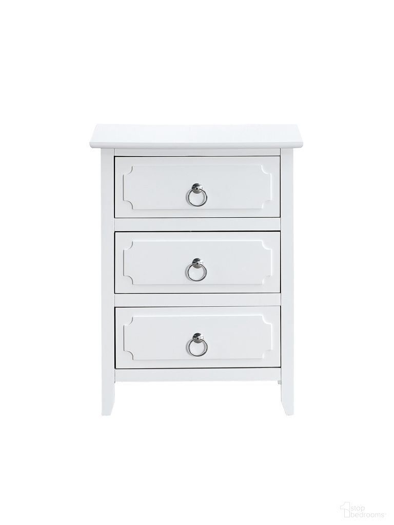 The appearance of Daniel 3 Drawer Nightstand In White designed by Glory in the transitional interior design. This white piece of furniture was selected by 1StopBedrooms from Daniel Collection to add a touch of cosiness and style into your home. Sku: G0090-N. Material: Wood.