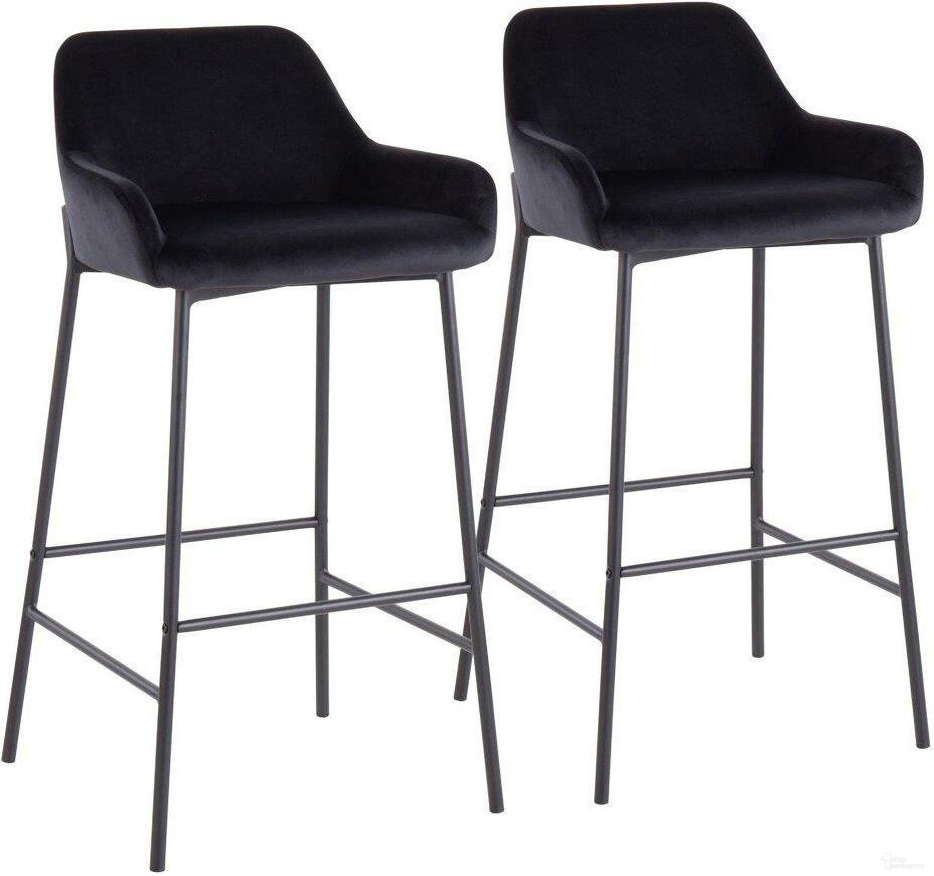 The appearance of Daniella Industrial Fixed-Height Bar Stool In Black Metal And Black Velvet - Set Of 2 designed by Lumisource in the industrial interior design. This black piece of furniture  was selected by 1StopBedrooms from Daniella Collection to add a touch of cosiness and style into your home. Sku: B30-DNLA2 BKVBK2. Material: Velvet.