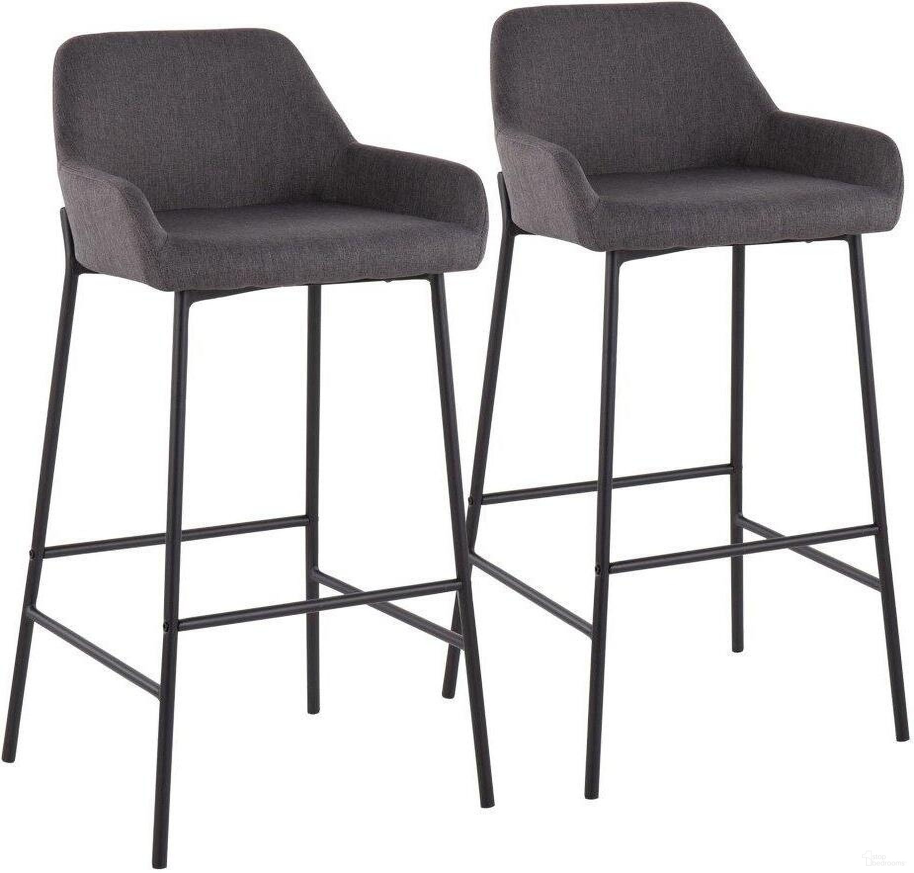 The appearance of Daniella Industrial Fixed-Height Bar Stool In Black Metal And Charcoal Fabric - Set Of 2 designed by Lumisource in the industrial interior design. This charcoal piece of furniture was selected by 1StopBedrooms from Daniella Collection to add a touch of cosiness and style into your home. Sku: B30-DNLA2 BKCHAR2. Material: Polyester.