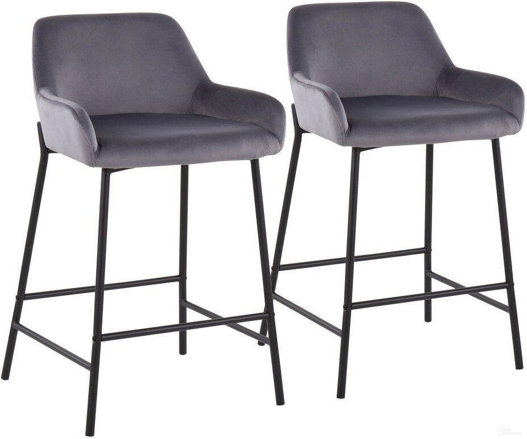 The appearance of Daniella Industrial Fixed-Height Counter Stool In Black Metal And Silver Velvet - Set Of 2 designed by Lumisource in the industrial interior design. This black and silver grey piece of furniture was selected by 1StopBedrooms from Daniella Collection to add a touch of cosiness and style into your home. Sku: B24-DNLA2 BKVSV2. Material: Velvet.