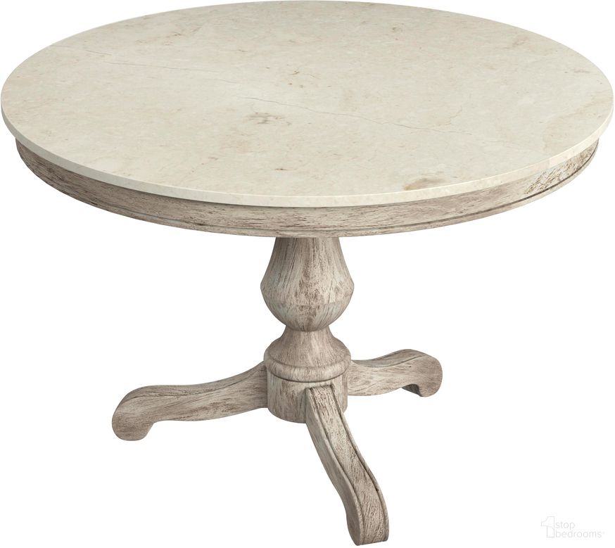 Danielle 44 Inch Round Pedestal Marble Top Dining Table In Gray and White