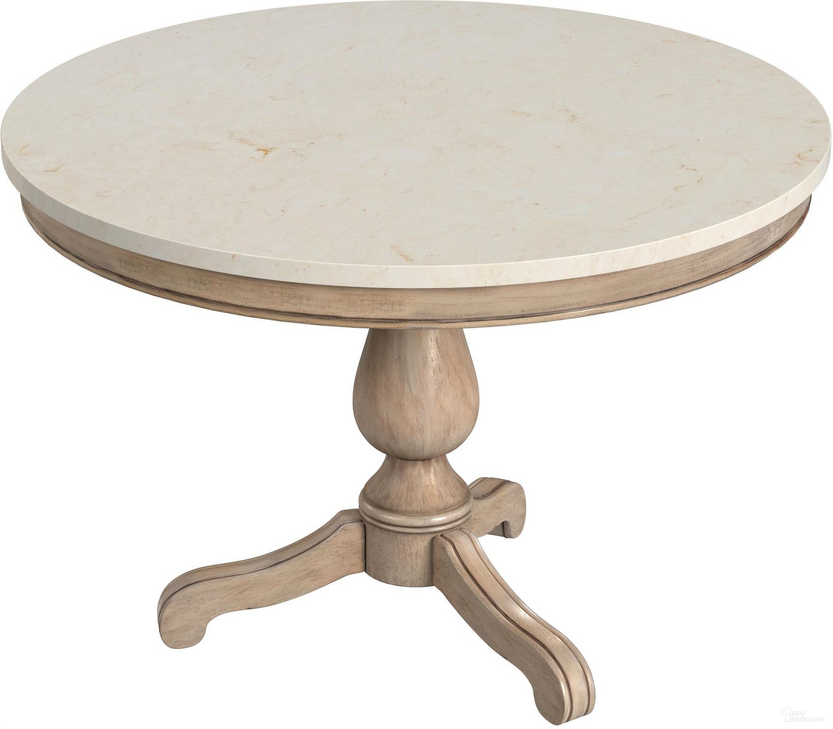 Danielle 44 Inch Round Pedestal Marble Top Dining Table In Tan/Beige