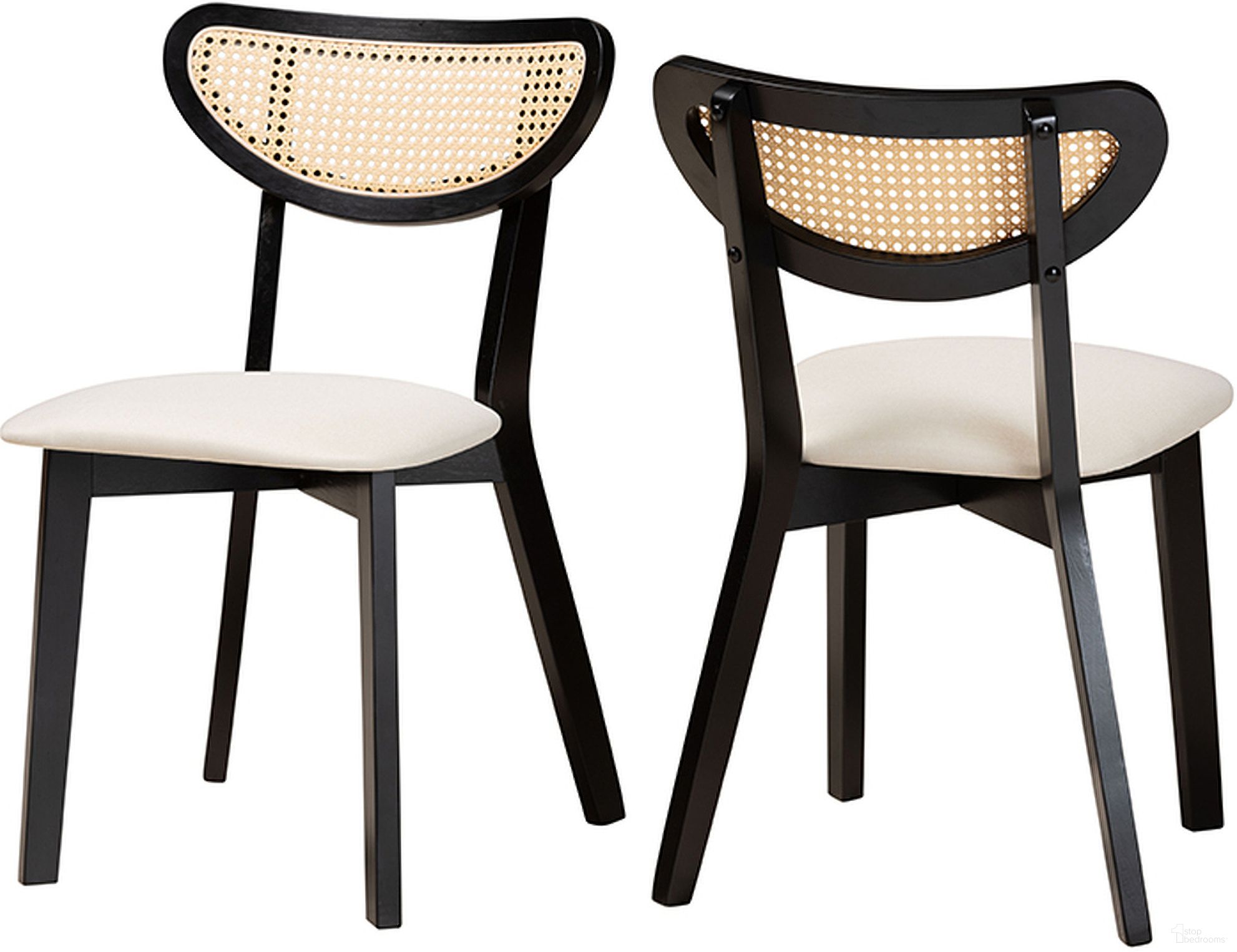 The appearance of Dannell Cream Fabric And Black Finished Wood Dining Chair Set of 2 designed by Baxton Studio in the transitional interior design. This cream and black piece of furniture was selected by 1StopBedrooms from Dannell Collection to add a touch of cosiness and style into your home. Sku: CS003C-Black/Cream-DC-2PK. Material: Rubberwood. Chair Type: Side Chair.