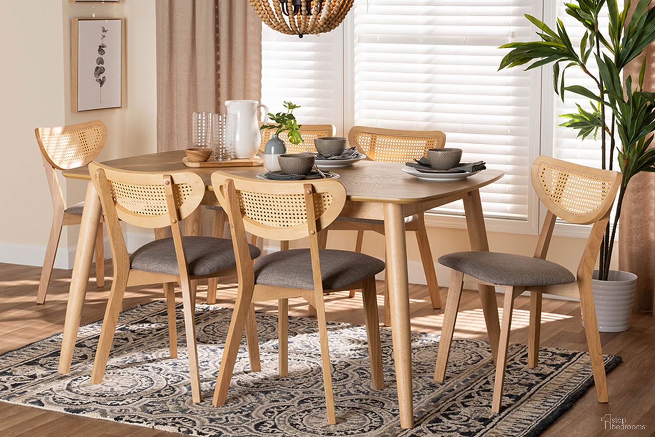 Dannell Grey Fabric And Natural Oak Finished Wood 7-Piece Dining Set